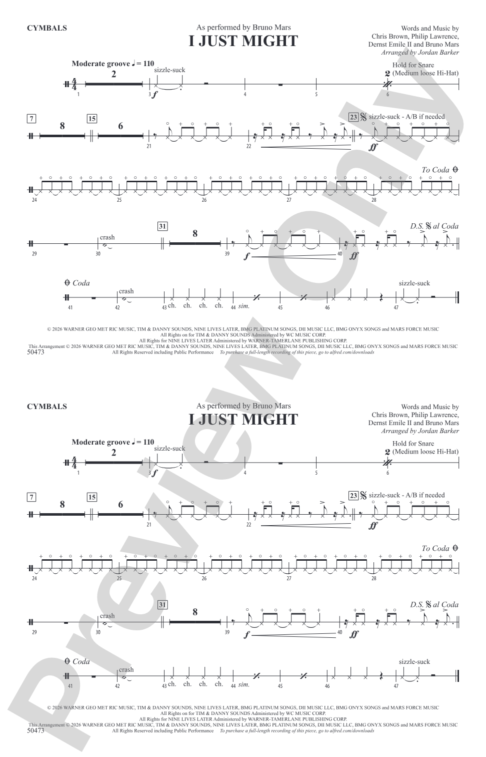 I Just Might: Cymbals