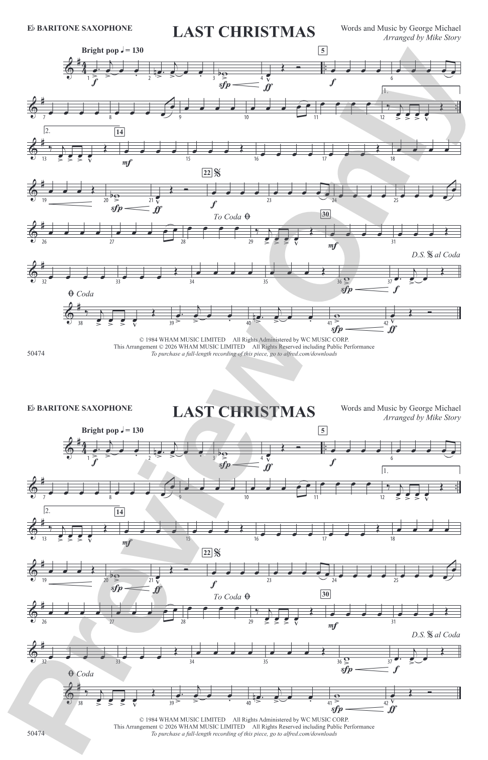 Last Christmas: E-flat Baritone Saxophone