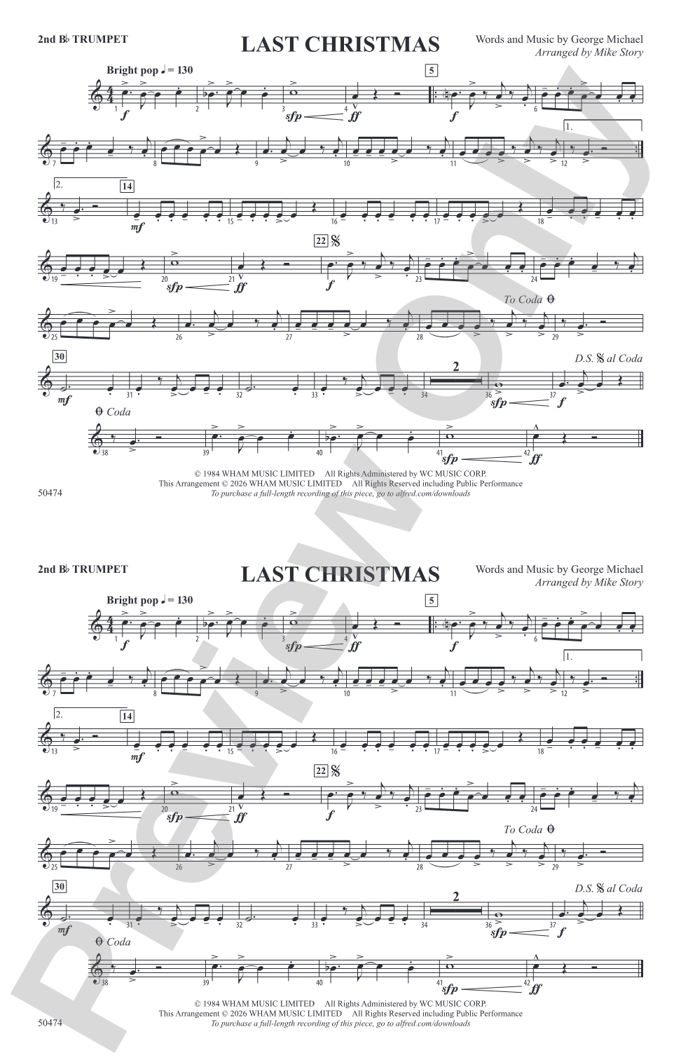Last Christmas: 2nd B-flat Trumpet