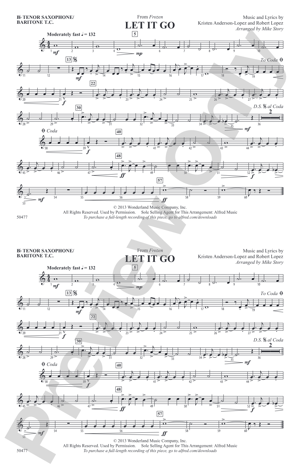 Let It Go: Bb Tenor Saxophone/Bartione Treble Clef