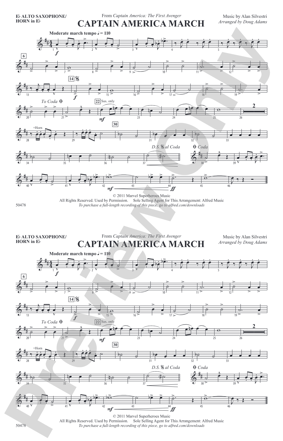 Captain America March: E-flat Alto Saxophone
