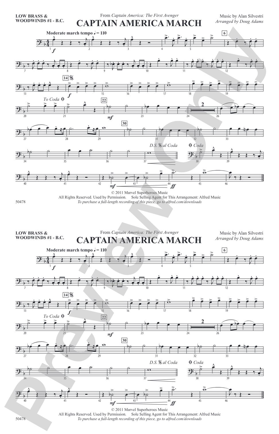 Captain America March: Low Brass & Woodwinds #1 - Bass Clef