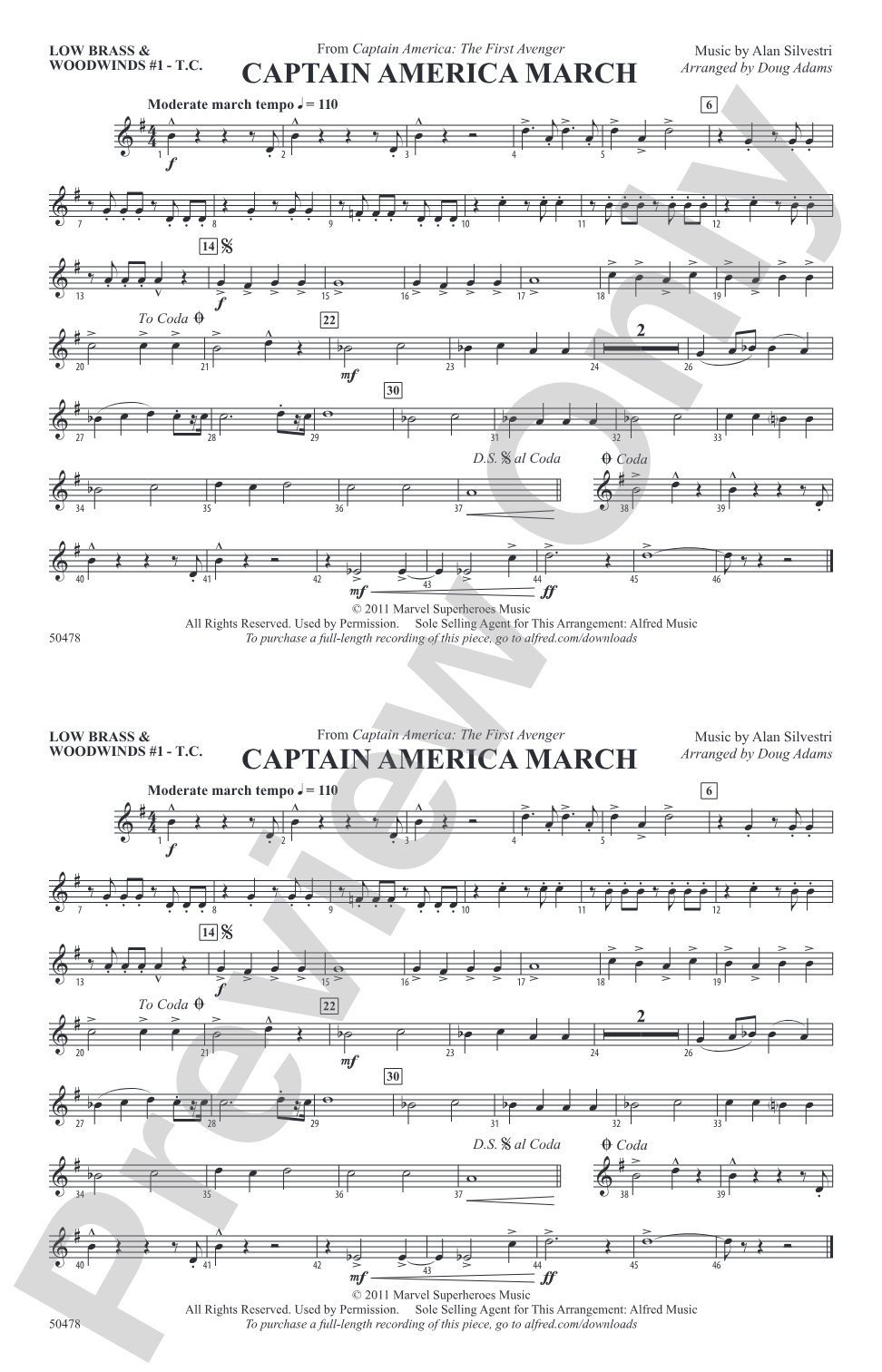 Captain America March: Low Brass & Woodwinds #1 - Treble Clef