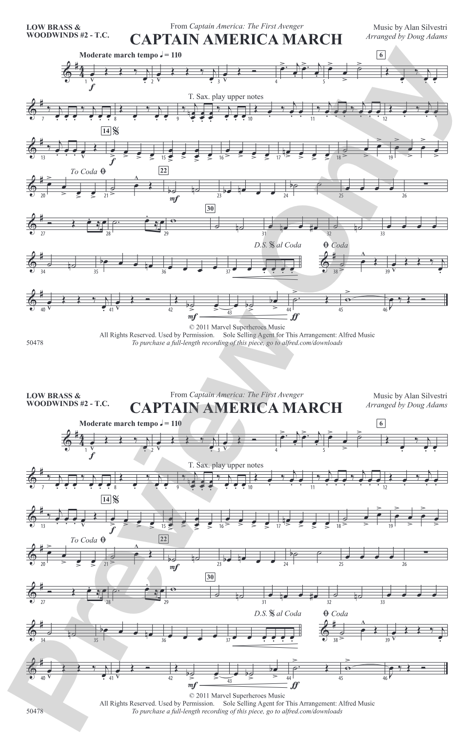 Captain America March: Low Brass & Woodwinds #2 - Treble Clef