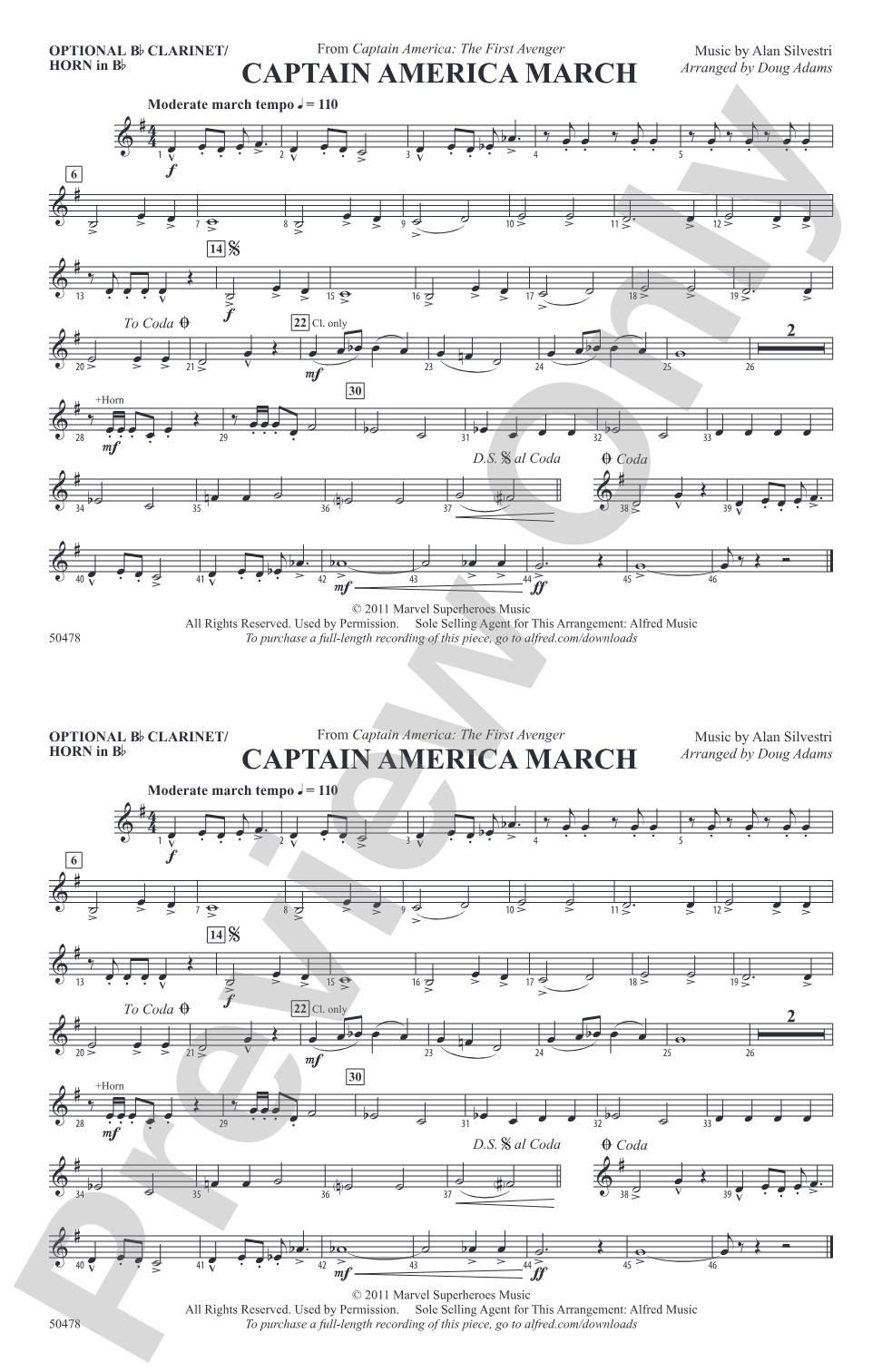 Captain America March: Optional Bb Clarinet/Horn in Bb