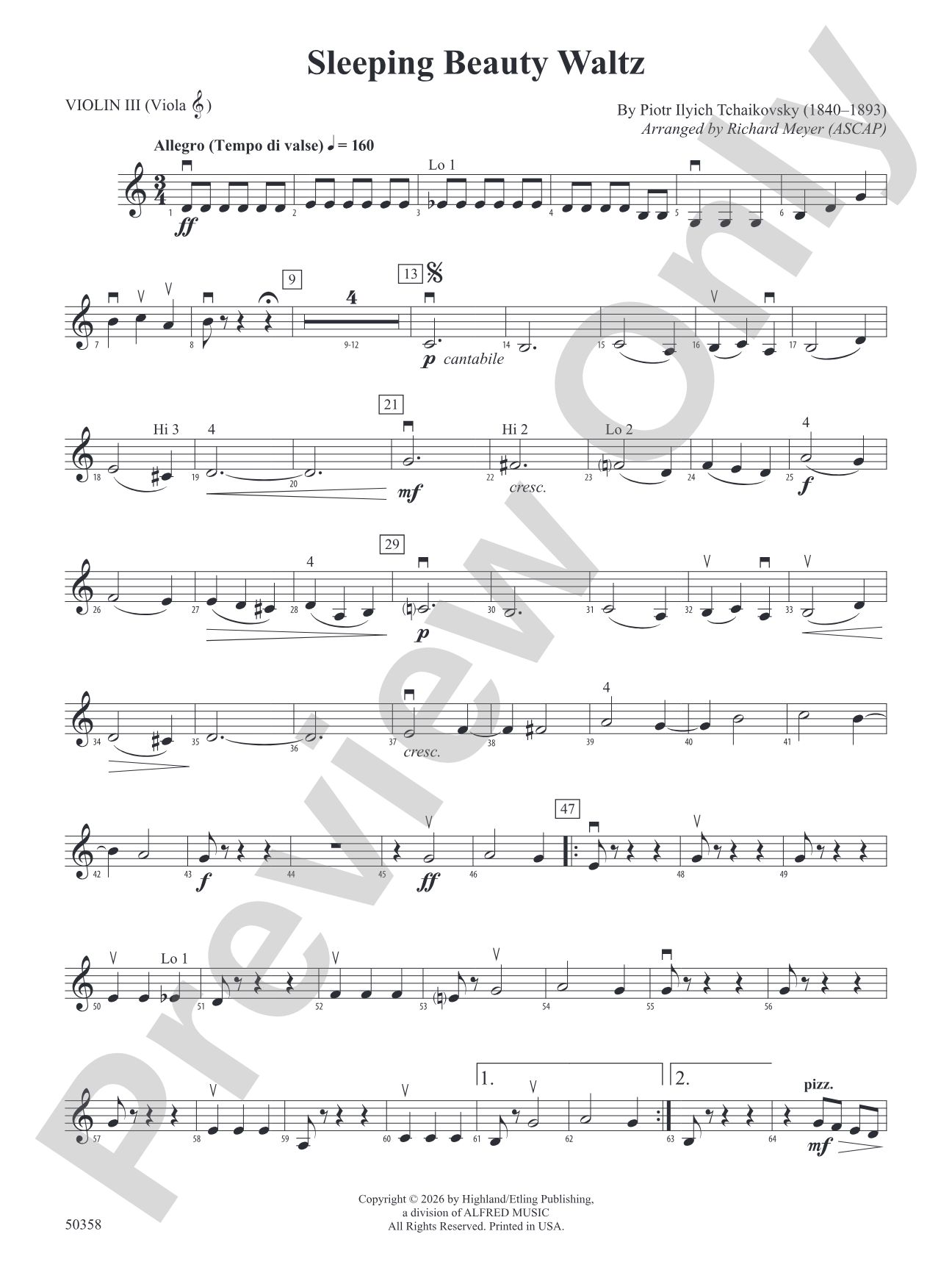 Sleeping Beauty Waltz: 3rd Violin (Viola [TC])