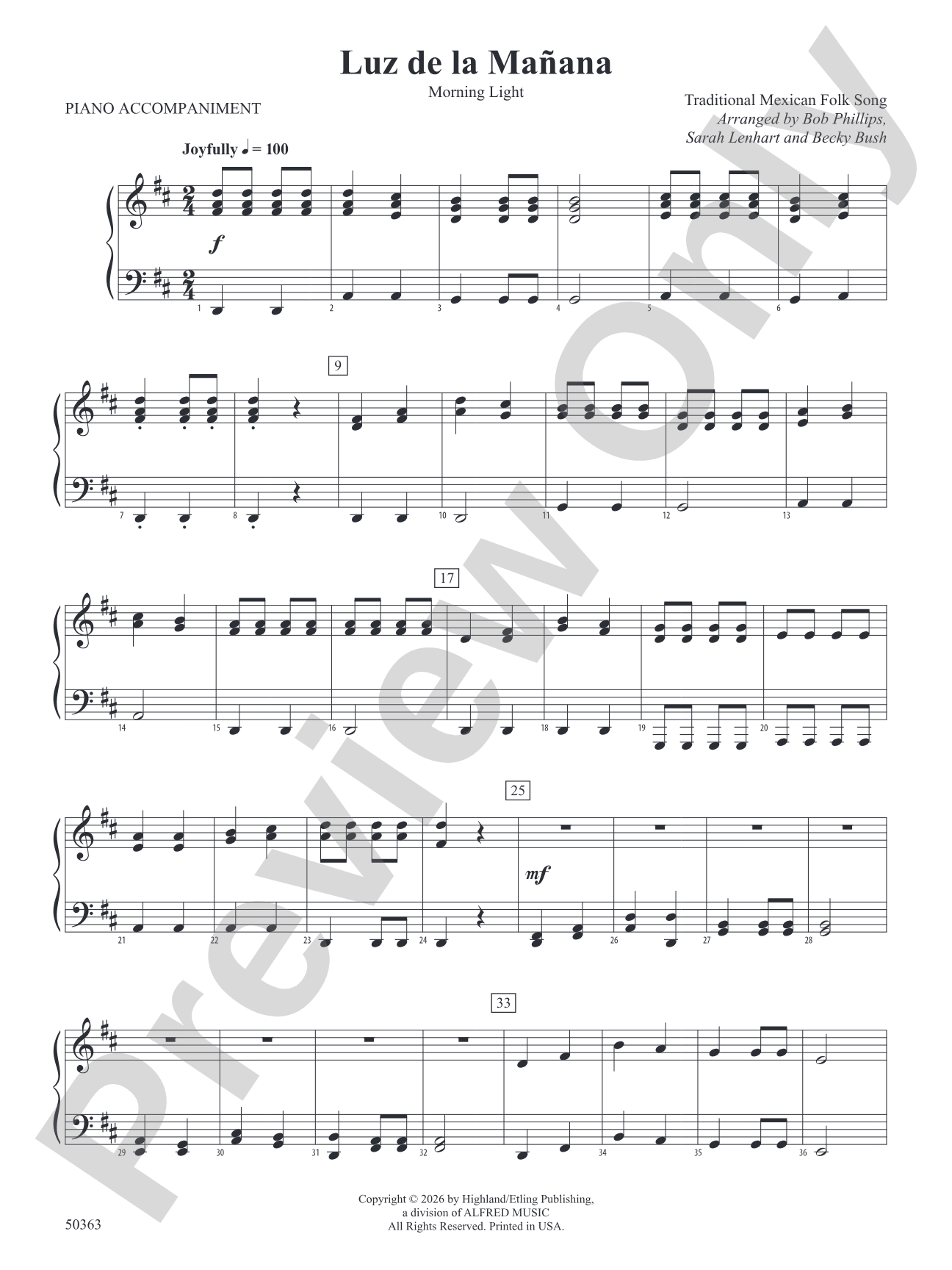 Luz de la Mañana: Piano Accompaniment
