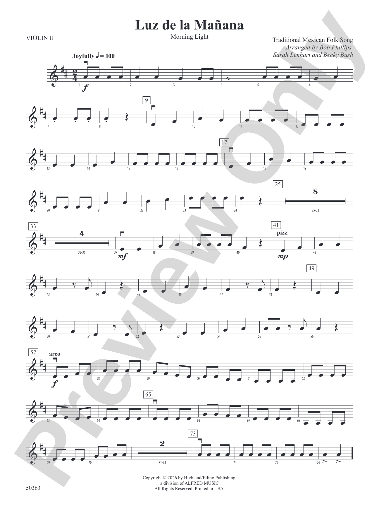 Luz de la Mañana: 2nd Violin