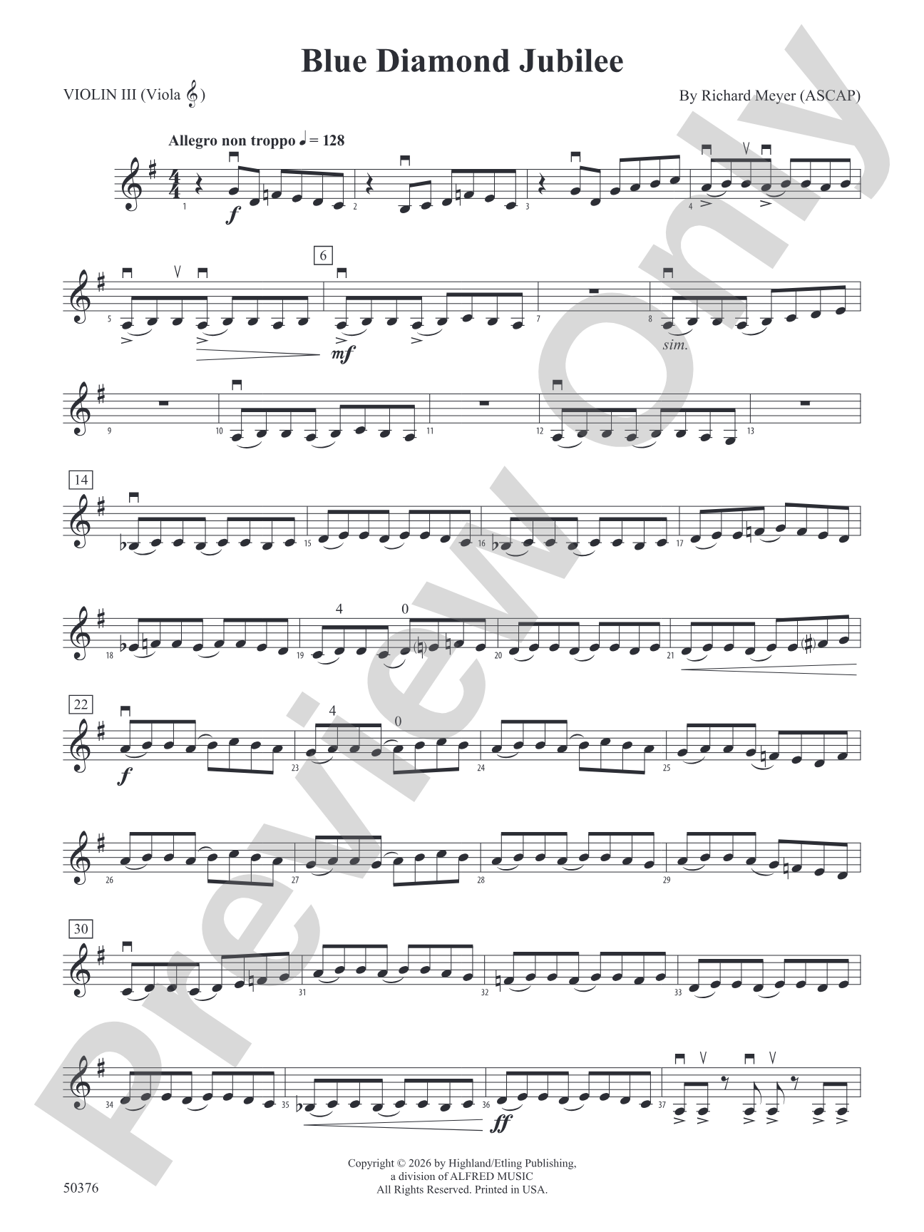 Blue Diamond Jubilee: 3rd Violin (Viola [TC])