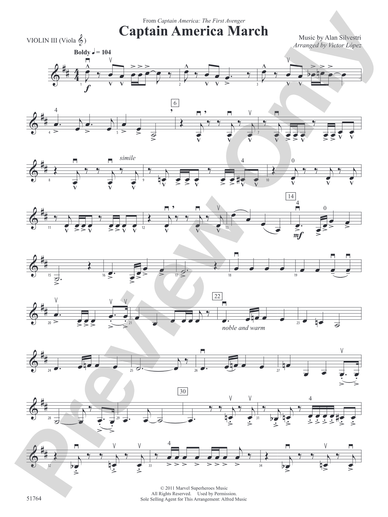 Captain America March: 3rd Violin (Viola [TC])