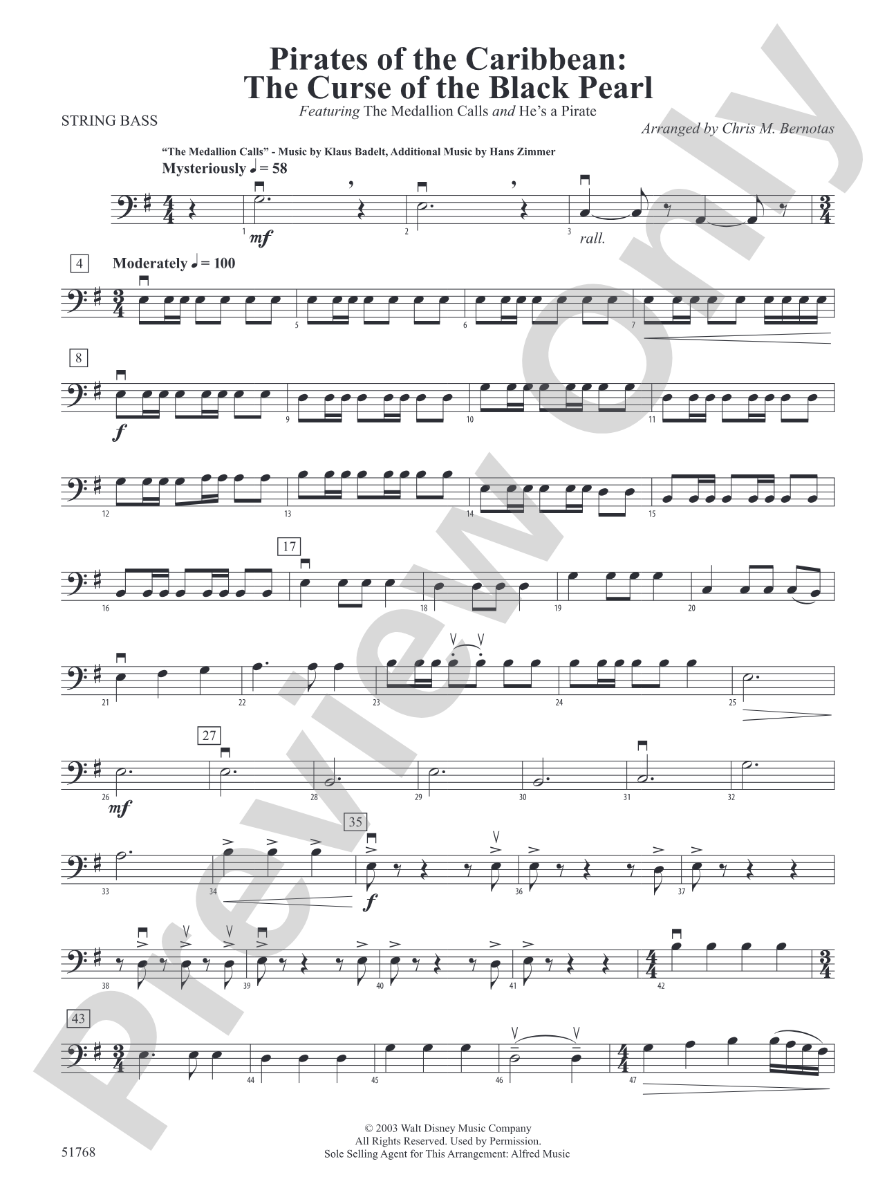 The Pirates of the Caribbean: The Curse of the Black Pearl: String Bass