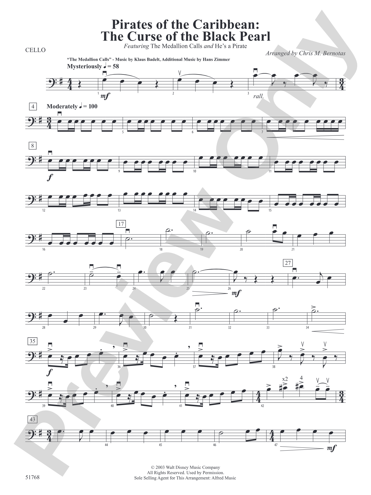 The Pirates of the Caribbean: The Curse of the Black Pearl: Cello