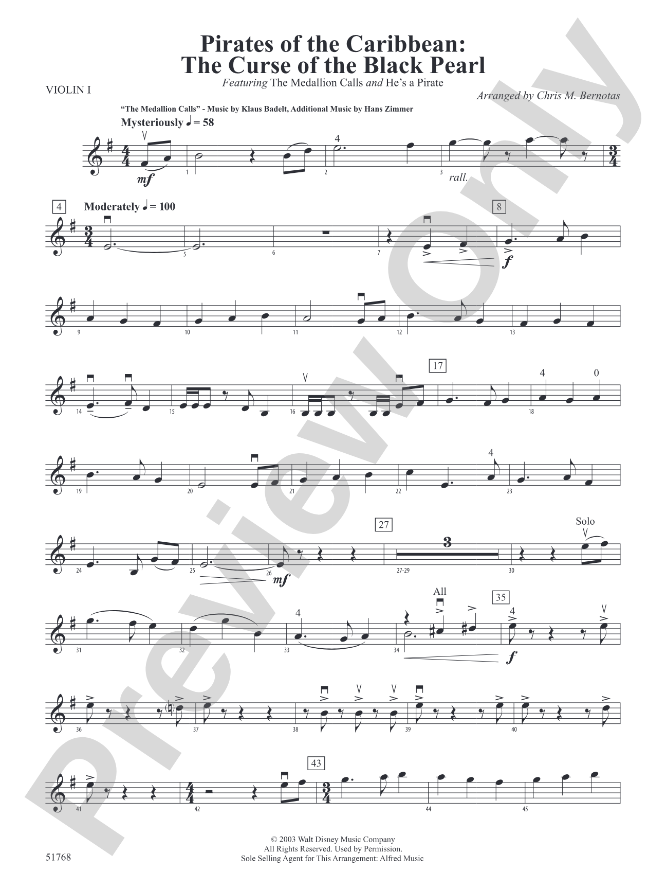 The Pirates of the Caribbean: The Curse of the Black Pearl: 1st Violin