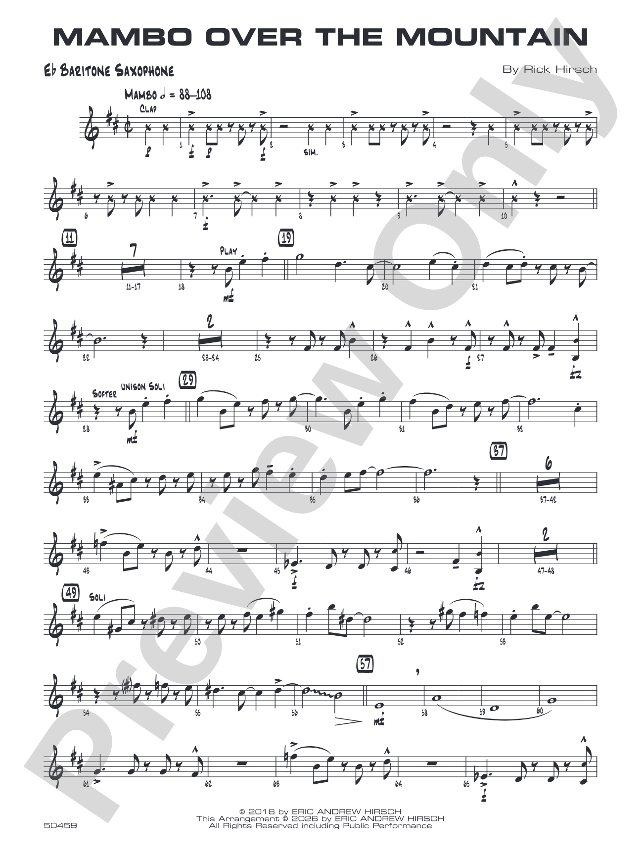 Mambo Over the Mountain: E-flat Baritone Saxophone