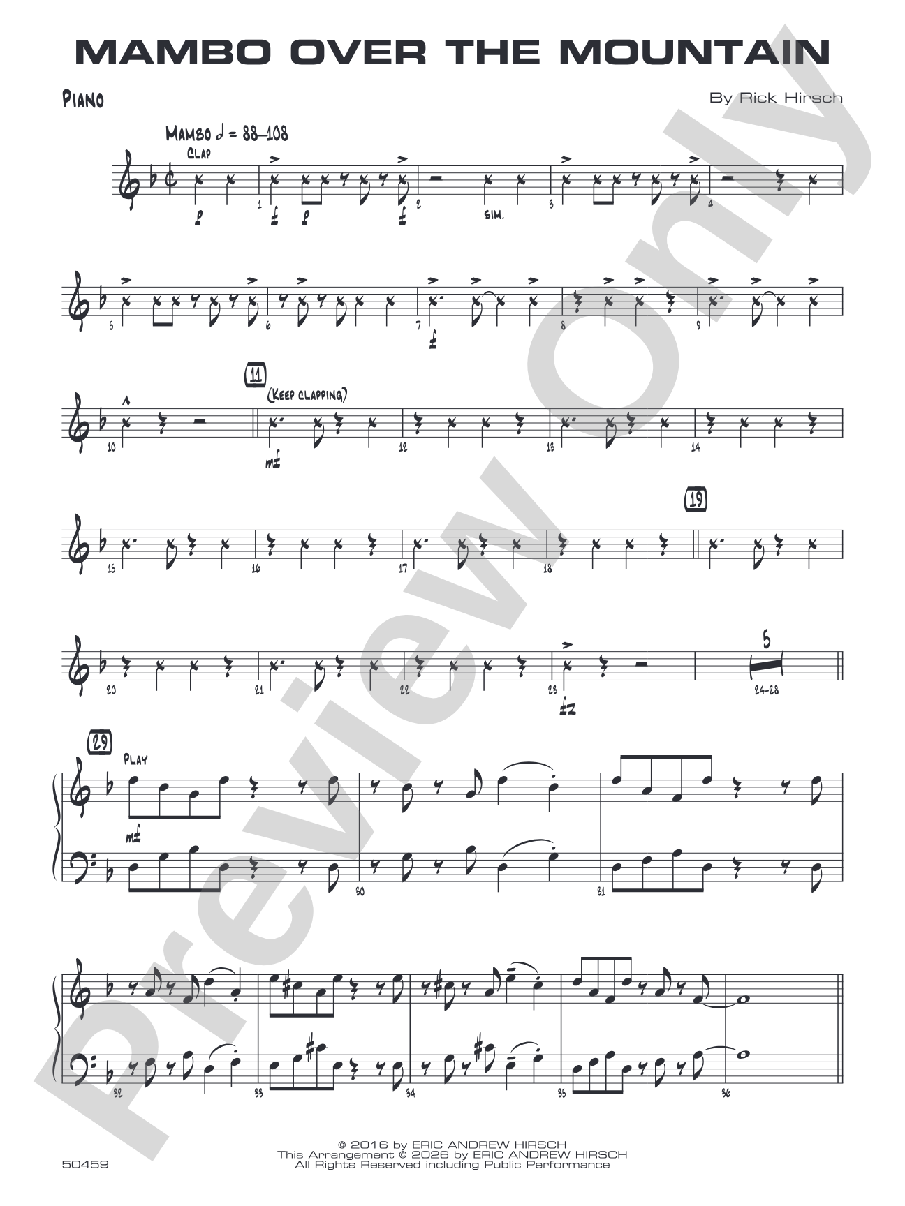 Mambo Over the Mountain: Piano Accompaniment