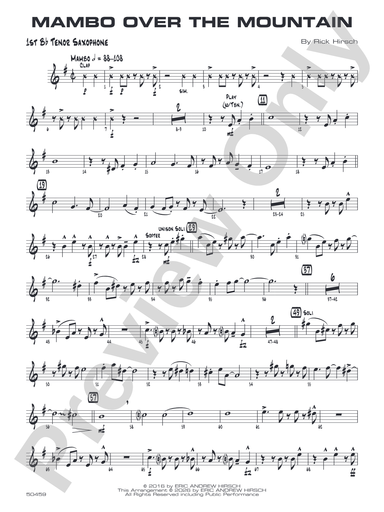 Mambo Over the Mountain: B-flat Tenor Saxophone