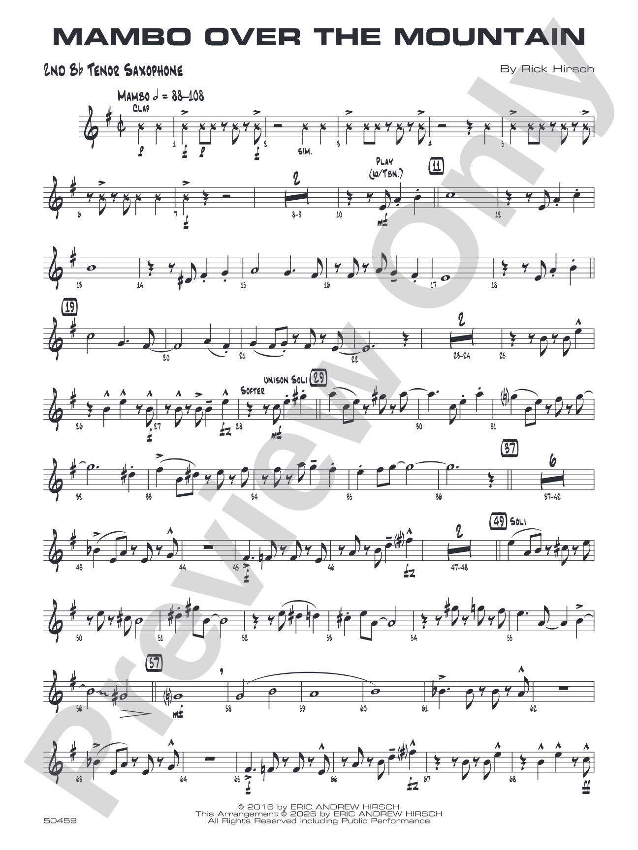 Mambo Over the Mountain: 2nd B-flat Tenor Saxophone