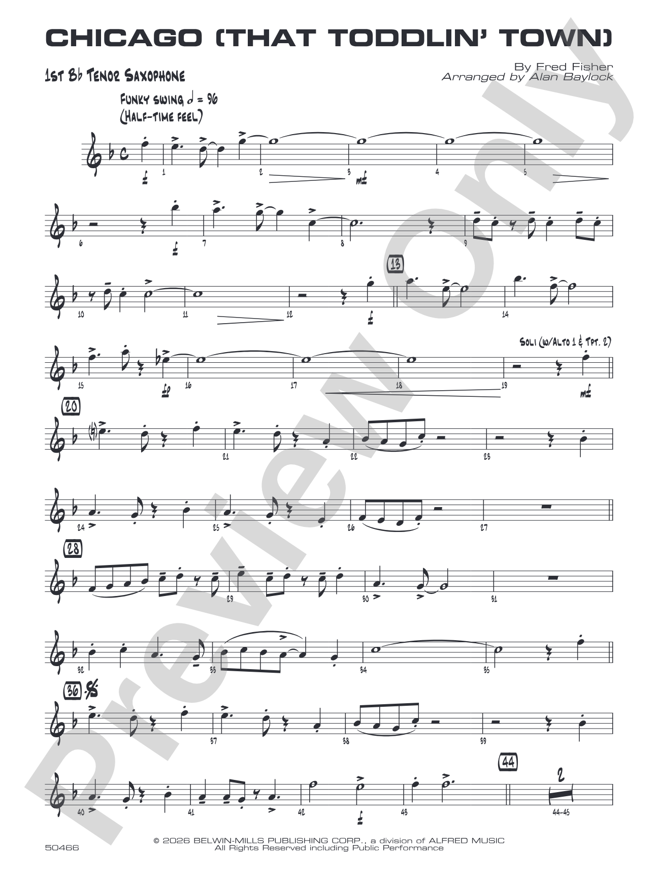 Chicago (That Toddlin' Town): B-flat Tenor Saxophone