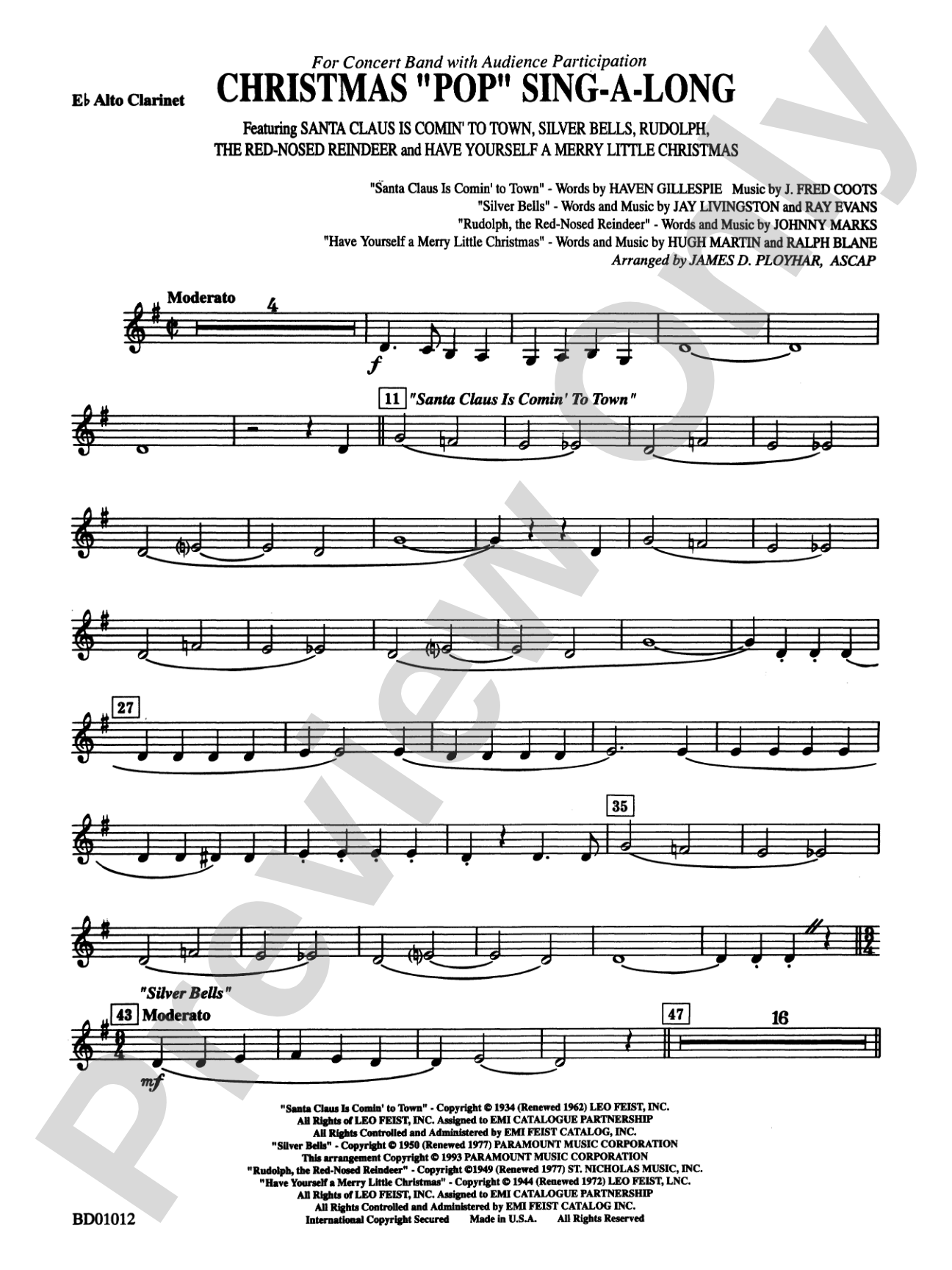 Christmas "Pop" Sing Along (for Concert Band with Audience Participation): E-flat Alto Clarinet