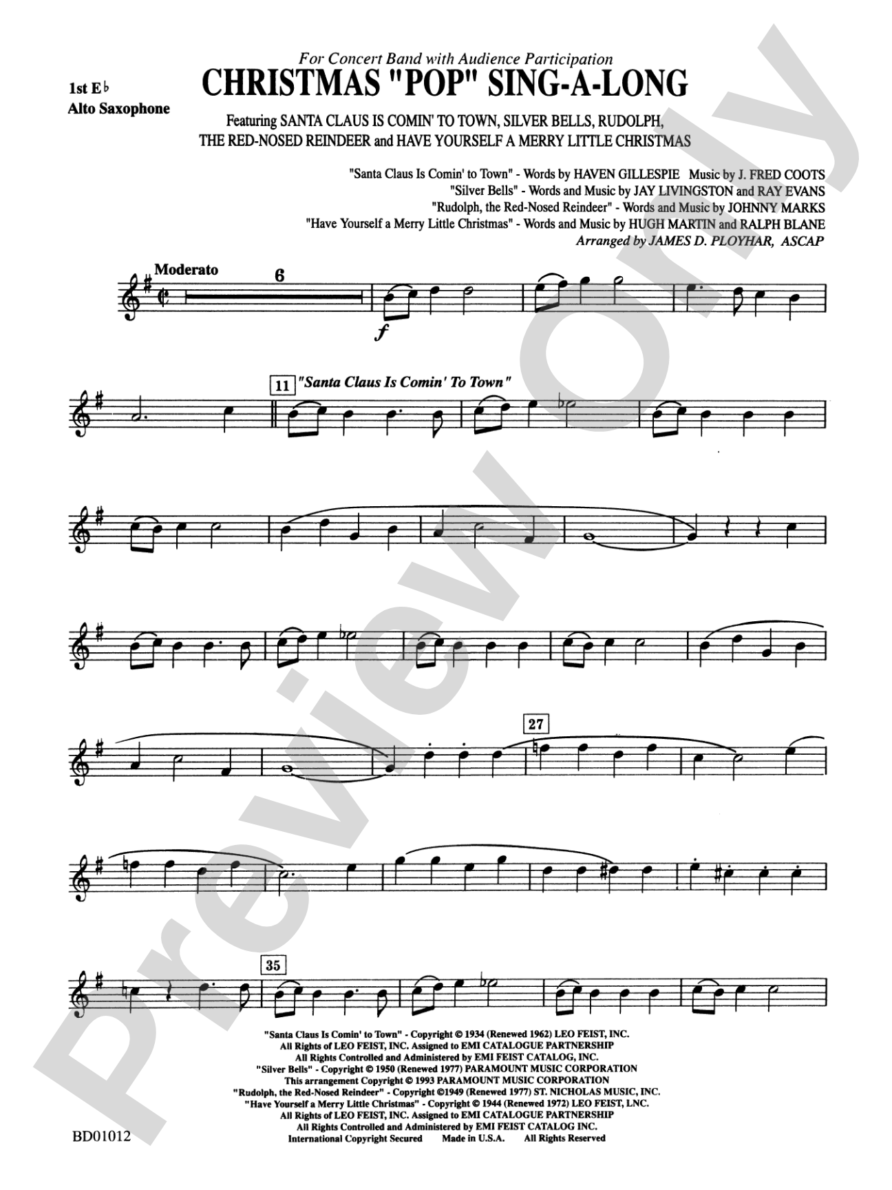 Christmas "Pop" Sing Along (for Concert Band with Audience Participation): E-flat Alto Saxophone