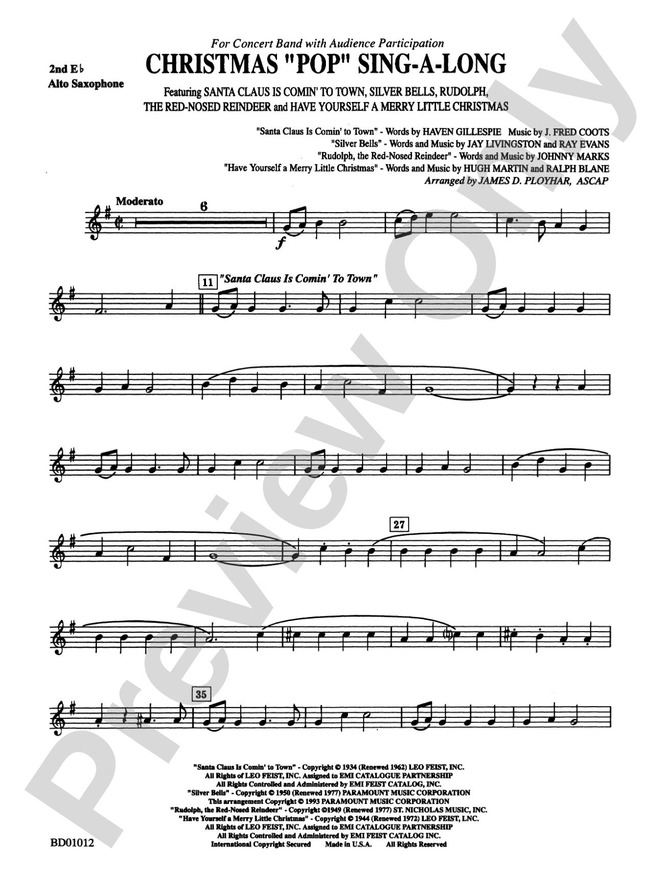 Christmas "Pop" Sing Along (for Concert Band with Audience Participation): 2nd E-flat Alto Saxophone
