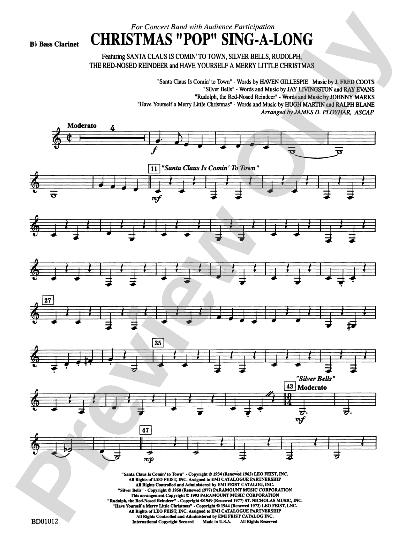 Christmas "Pop" Sing Along (for Concert Band with Audience Participation): B-flat Bass Clarinet