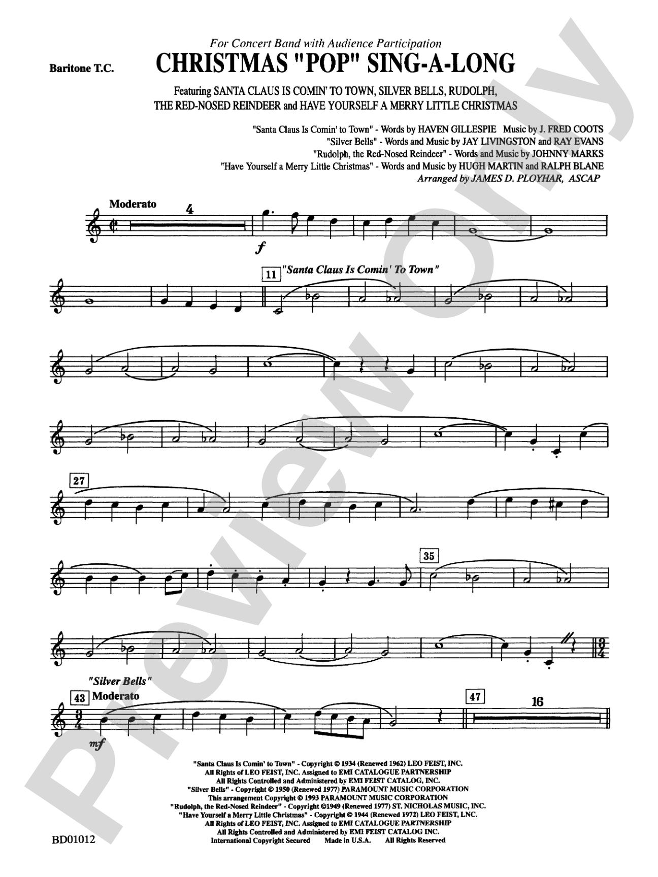 Christmas "Pop" Sing Along (for Concert Band with Audience Participation): Baritone T.C.