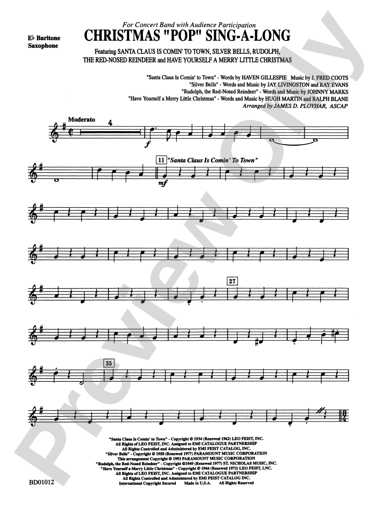 Christmas "Pop" Sing Along (for Concert Band with Audience Participation): E-flat Baritone Saxophone