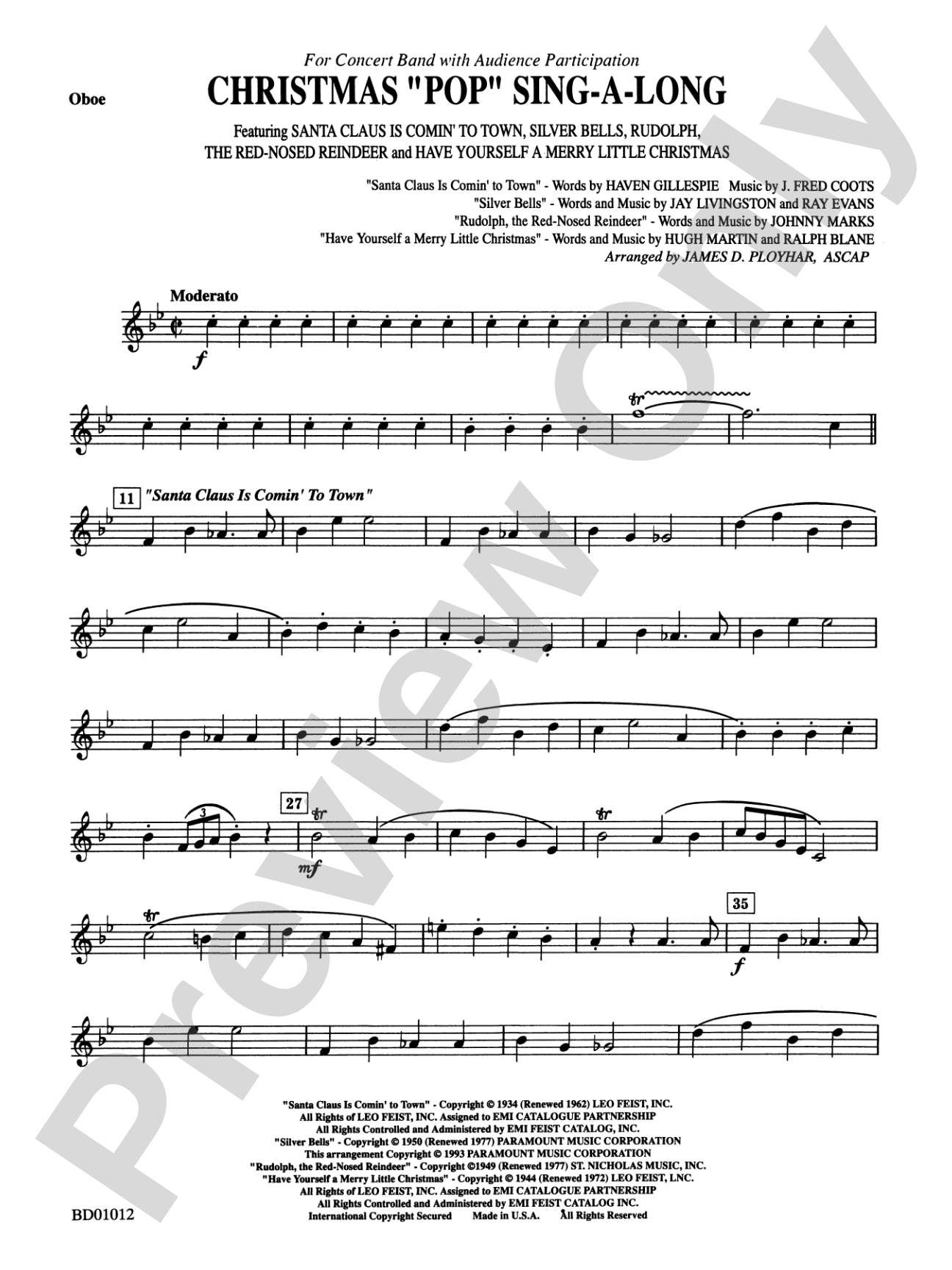 Christmas "Pop" Sing Along (for Concert Band with Audience Participation): Oboe