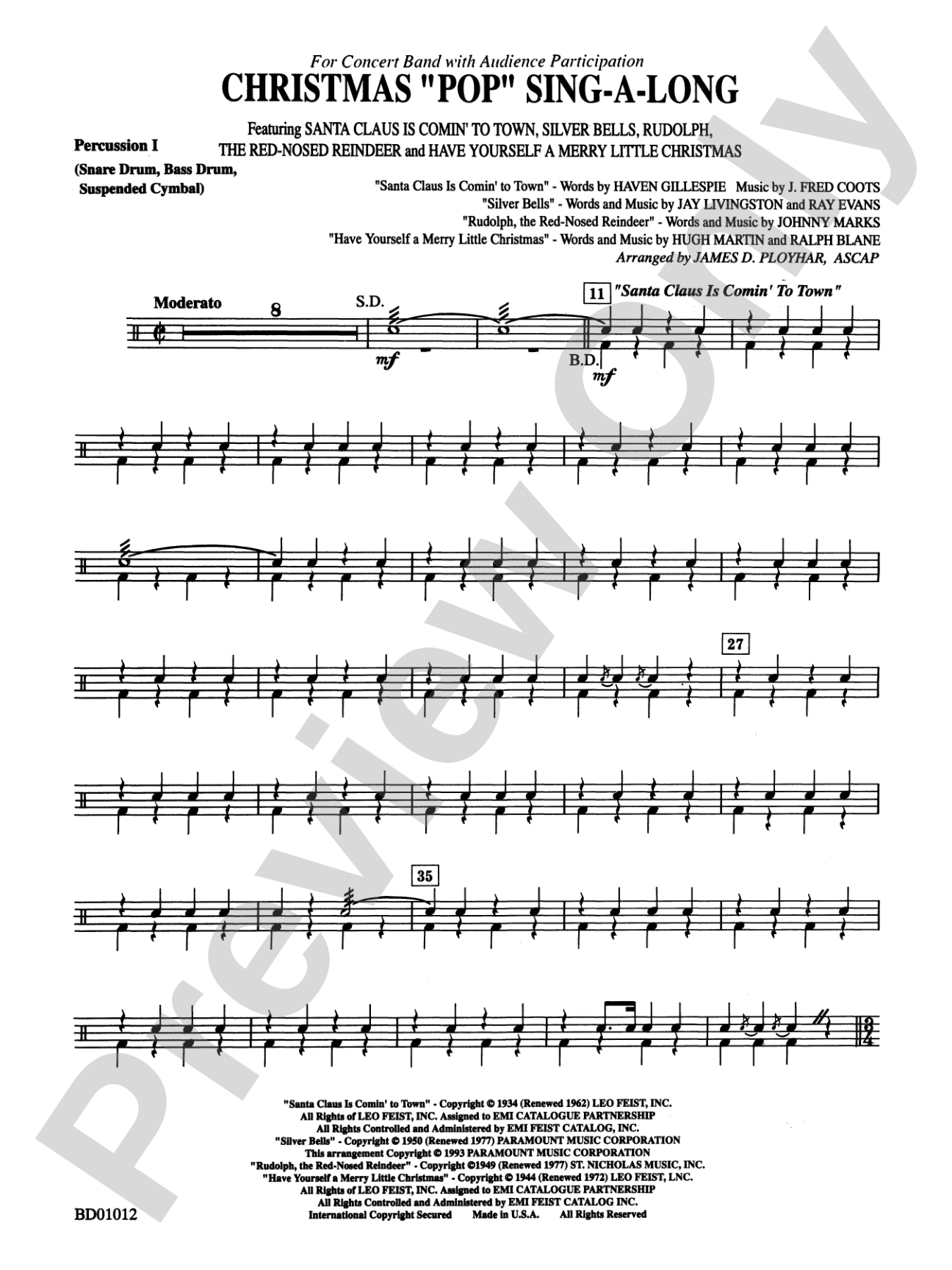 Christmas "Pop" Sing Along (for Concert Band with Audience Participation): 1st Percussion