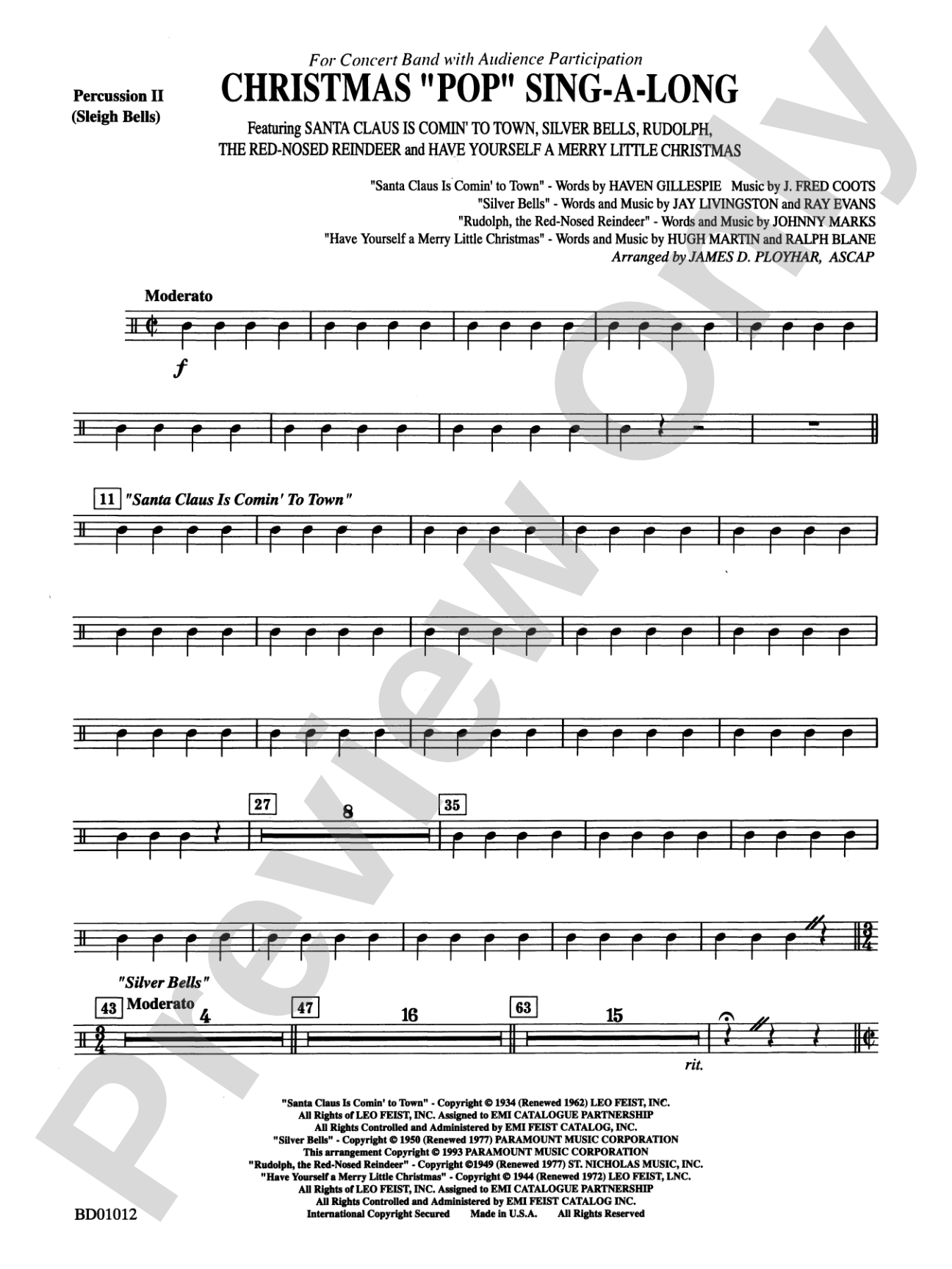 Christmas "Pop" Sing Along (for Concert Band with Audience Participation): 2nd Percussion