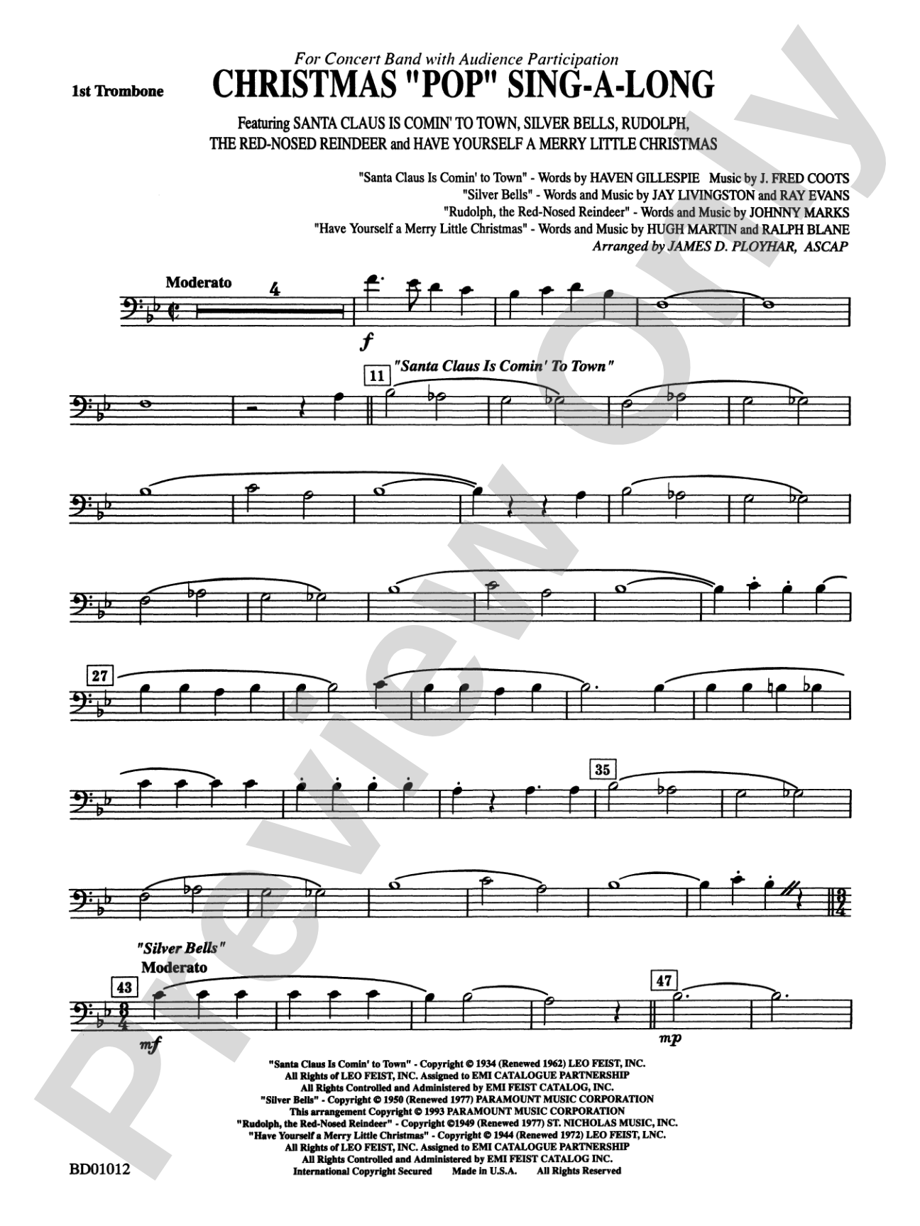 Christmas "Pop" Sing Along (for Concert Band with Audience Participation): 1st Trombone