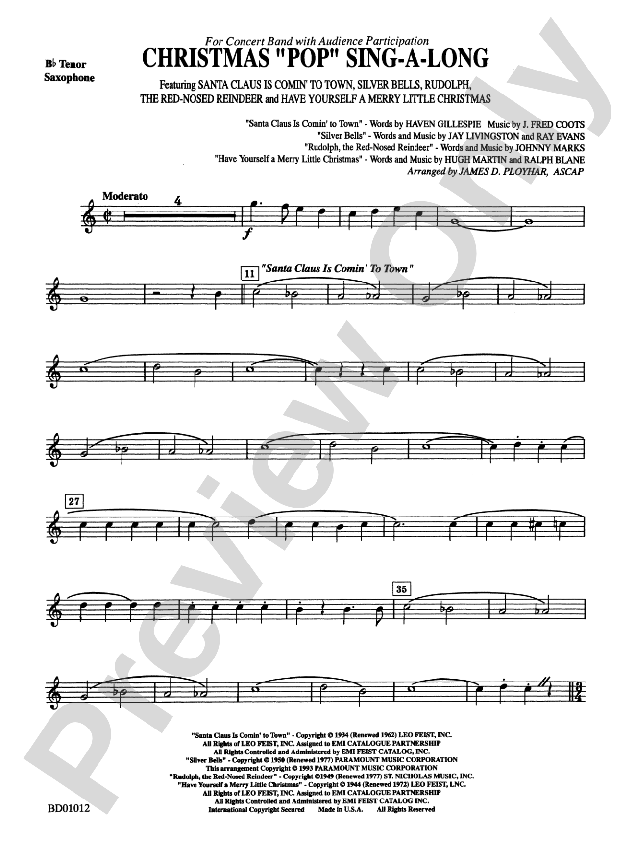 Christmas "Pop" Sing Along (for Concert Band with Audience Participation): B-flat Tenor Saxophone