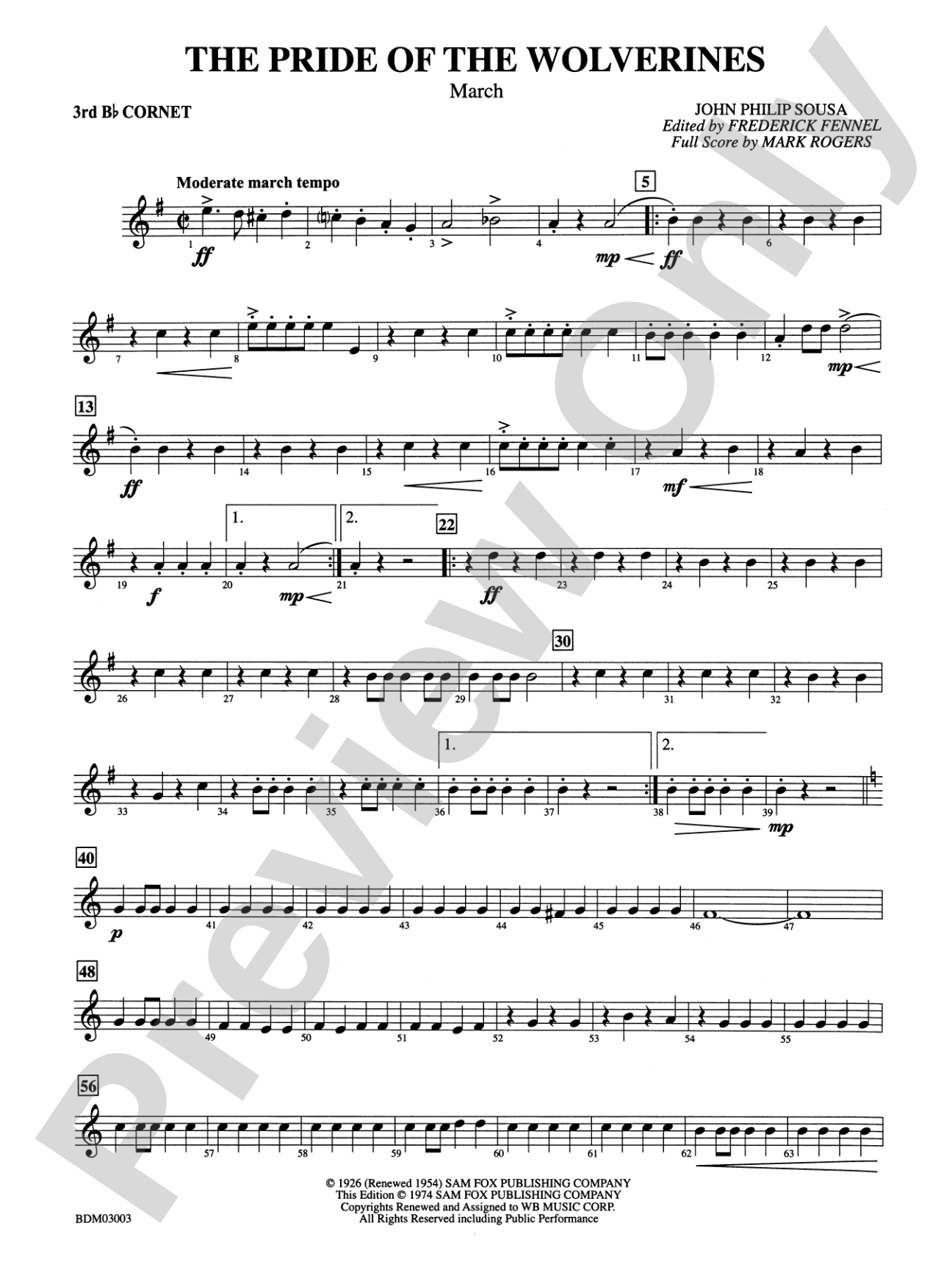 The Pride of the Wolverines: 3rd B-flat Cornet