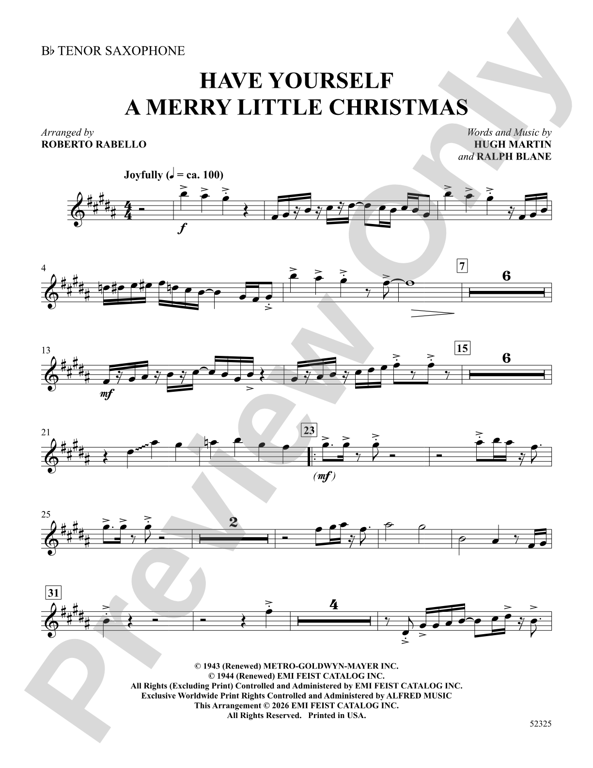 Have Yourself a Merry Little Christmas: B-flat Tenor Saxophone