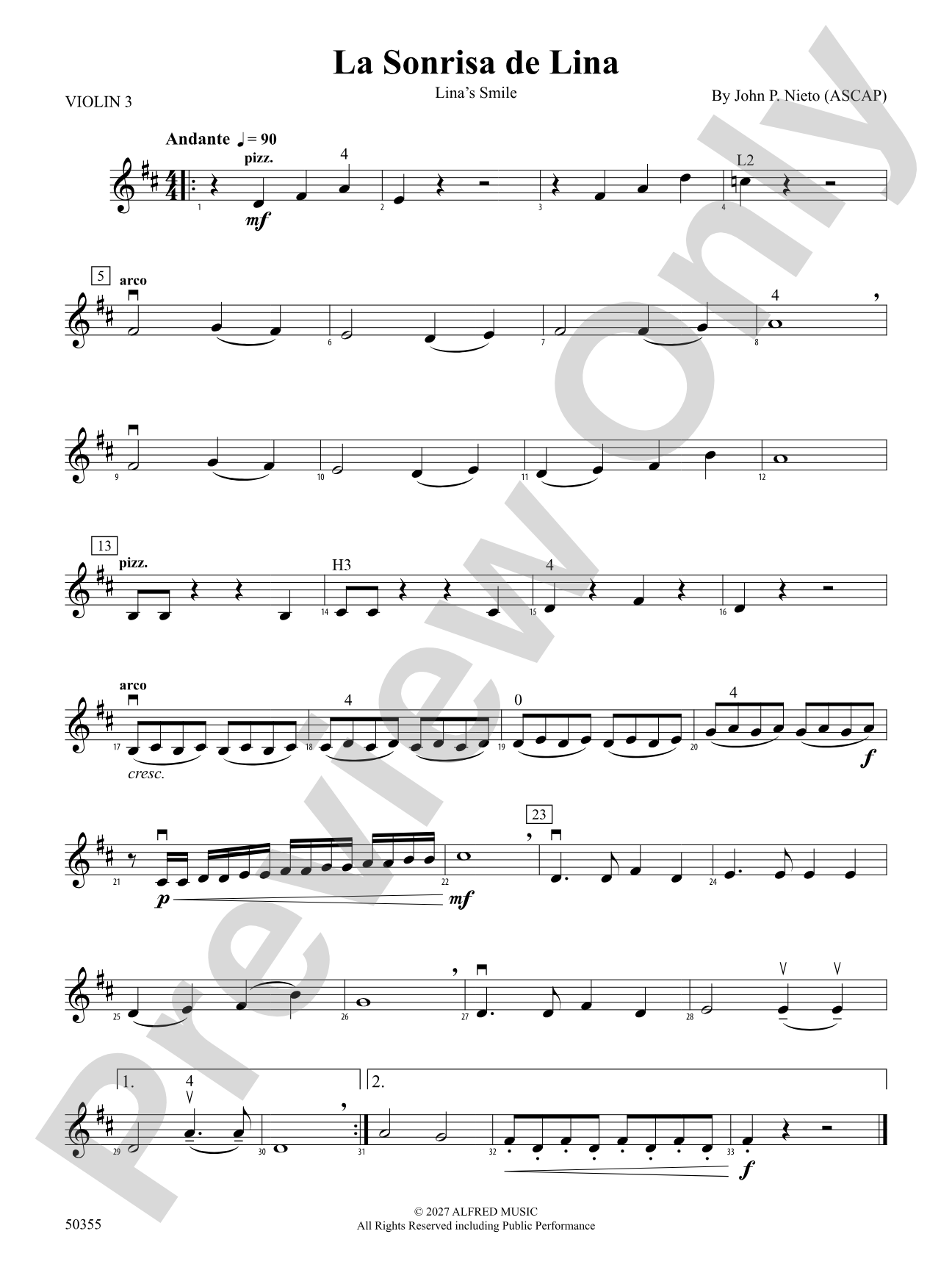 La Sonrisa de Lina: 3rd Violin (Viola [TC])