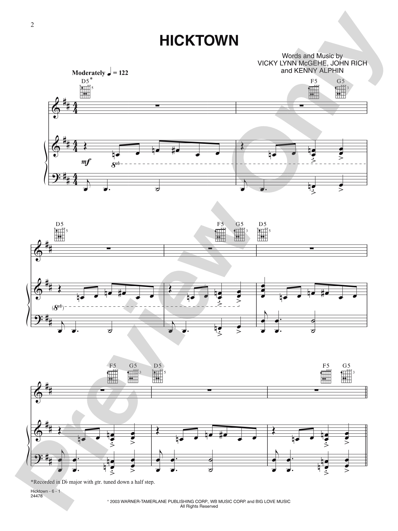 Hicktown: Piano/Vocal/Chords