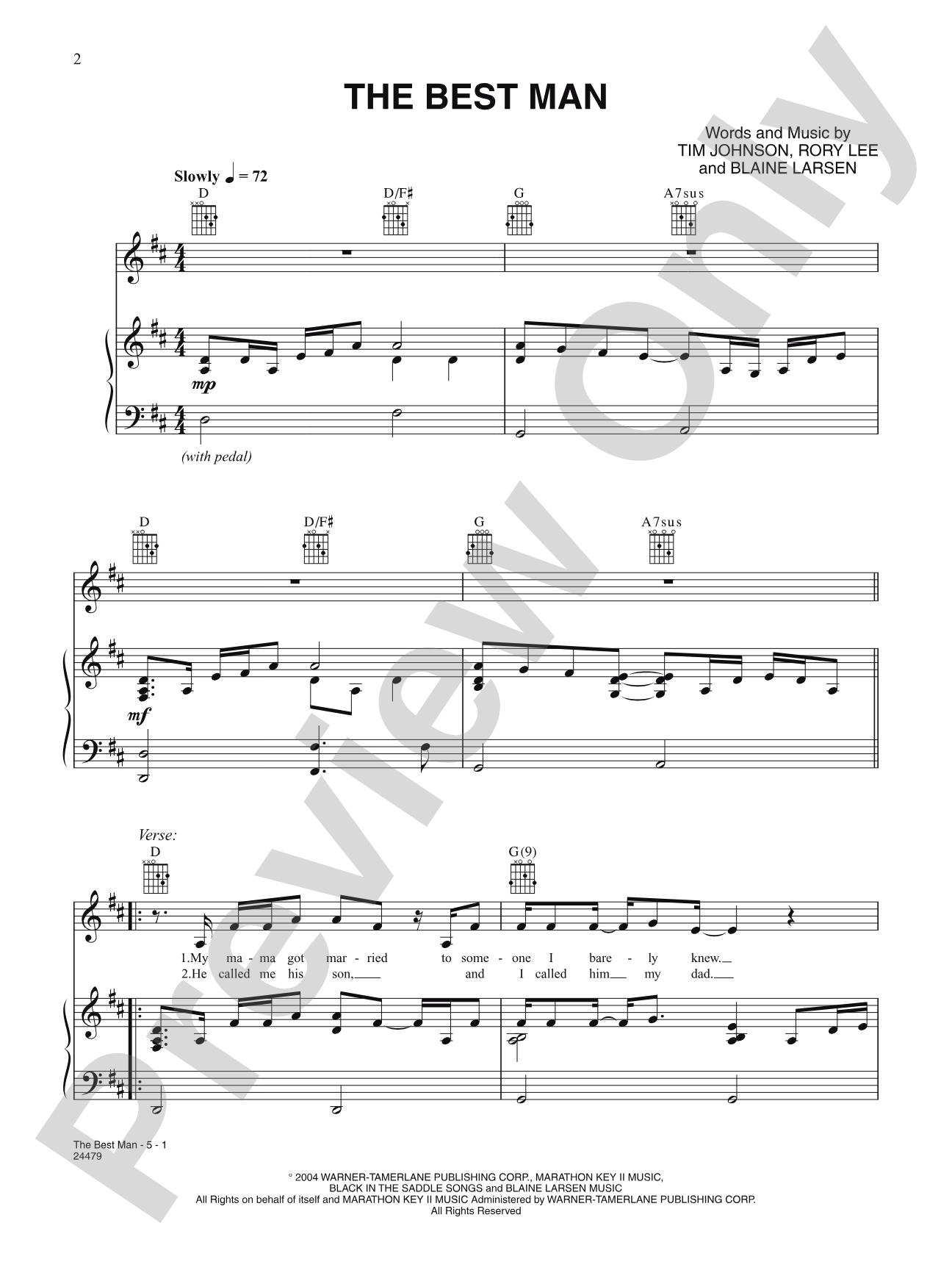 The Best Man: Piano/Vocal/Chords