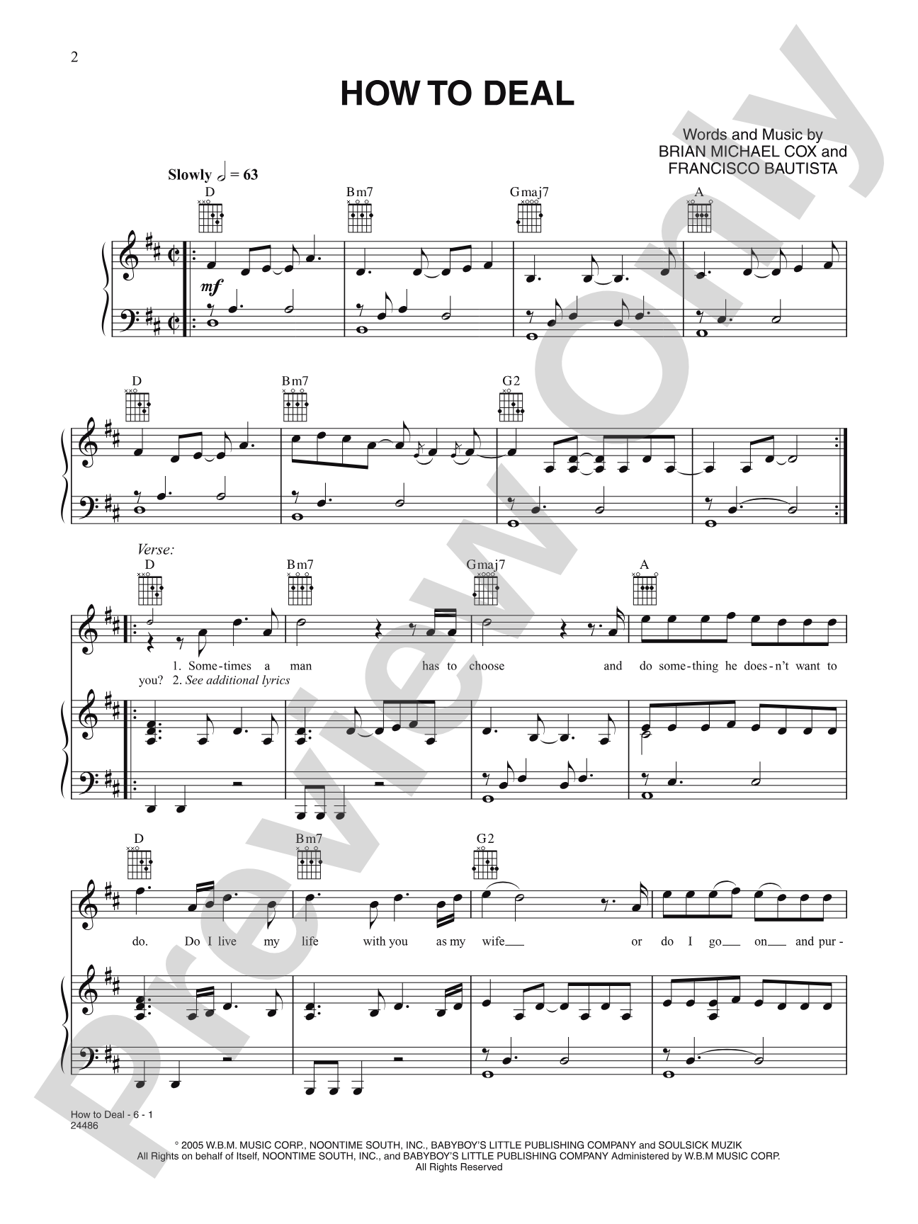 How to Deal: Piano/Vocal/Chords