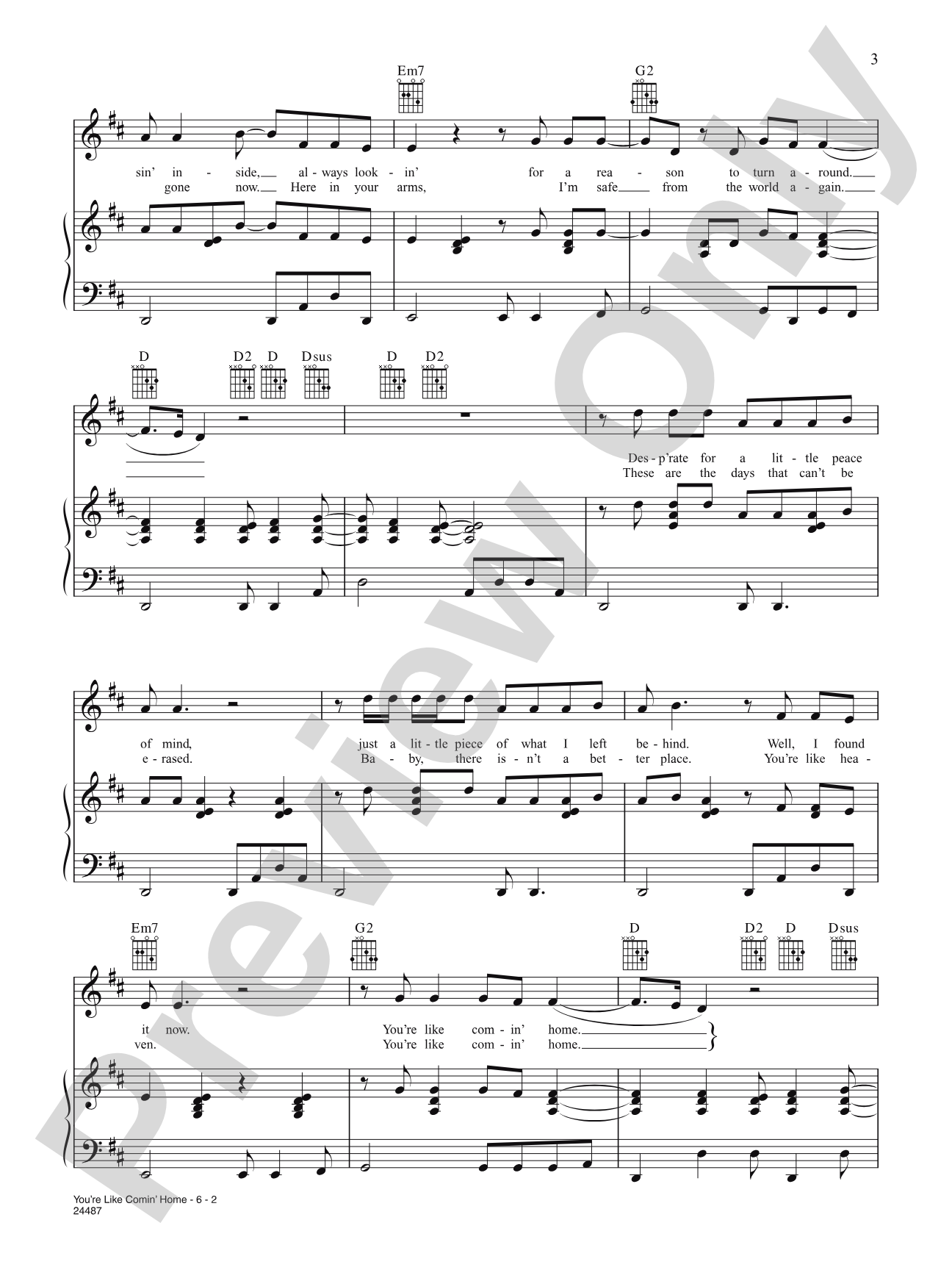 You're Like Comin' Home: Piano/Vocal/Chords