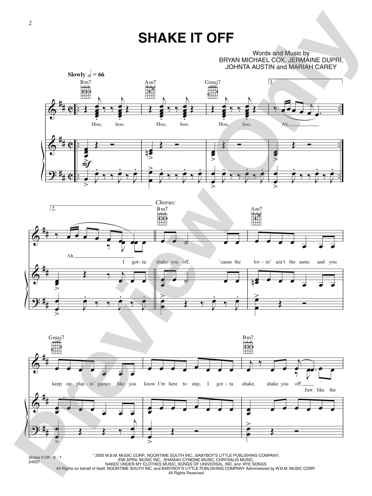 Shake It Off: Piano/Vocal/Chords