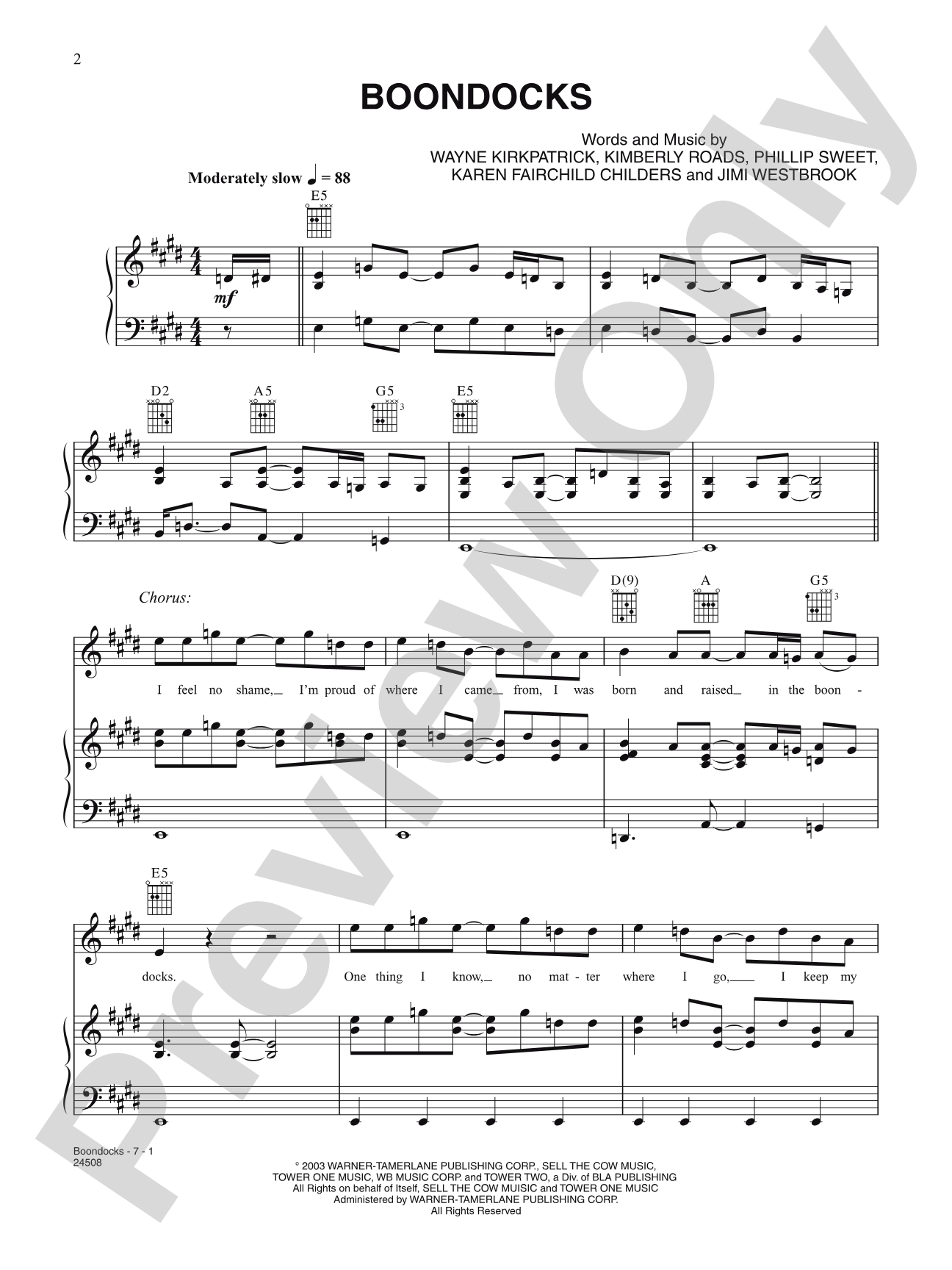 Boondocks: Piano/Vocal/Chords