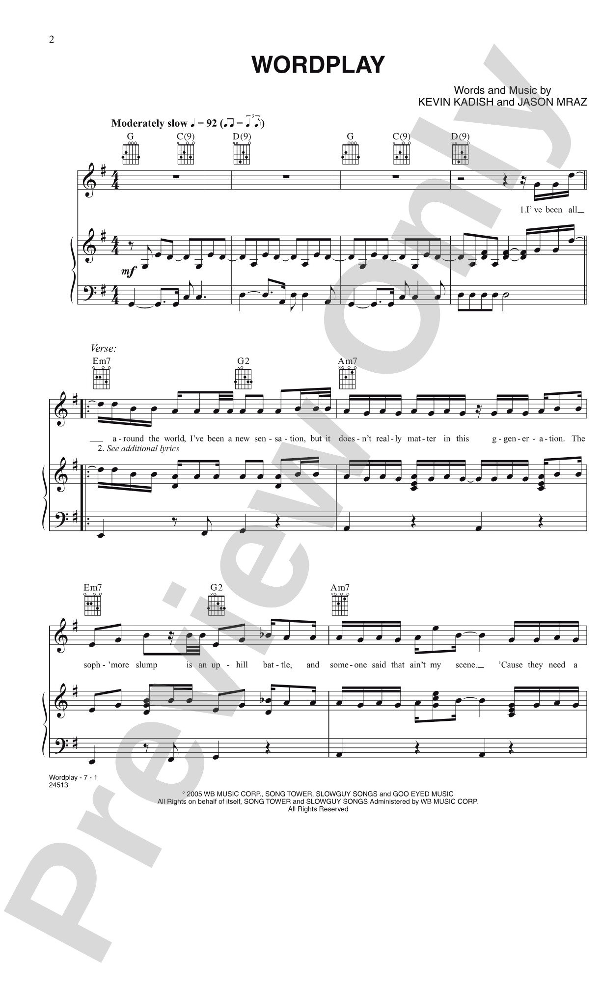 Wordplay: Piano/Vocal/Chords
