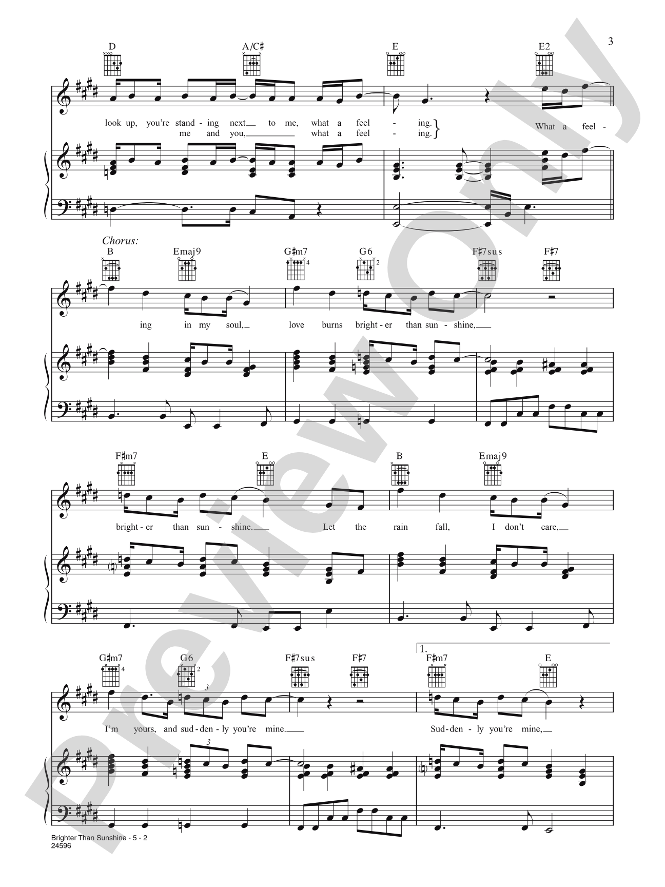 Brighter Than Sunshine: Piano/Vocal/Chords