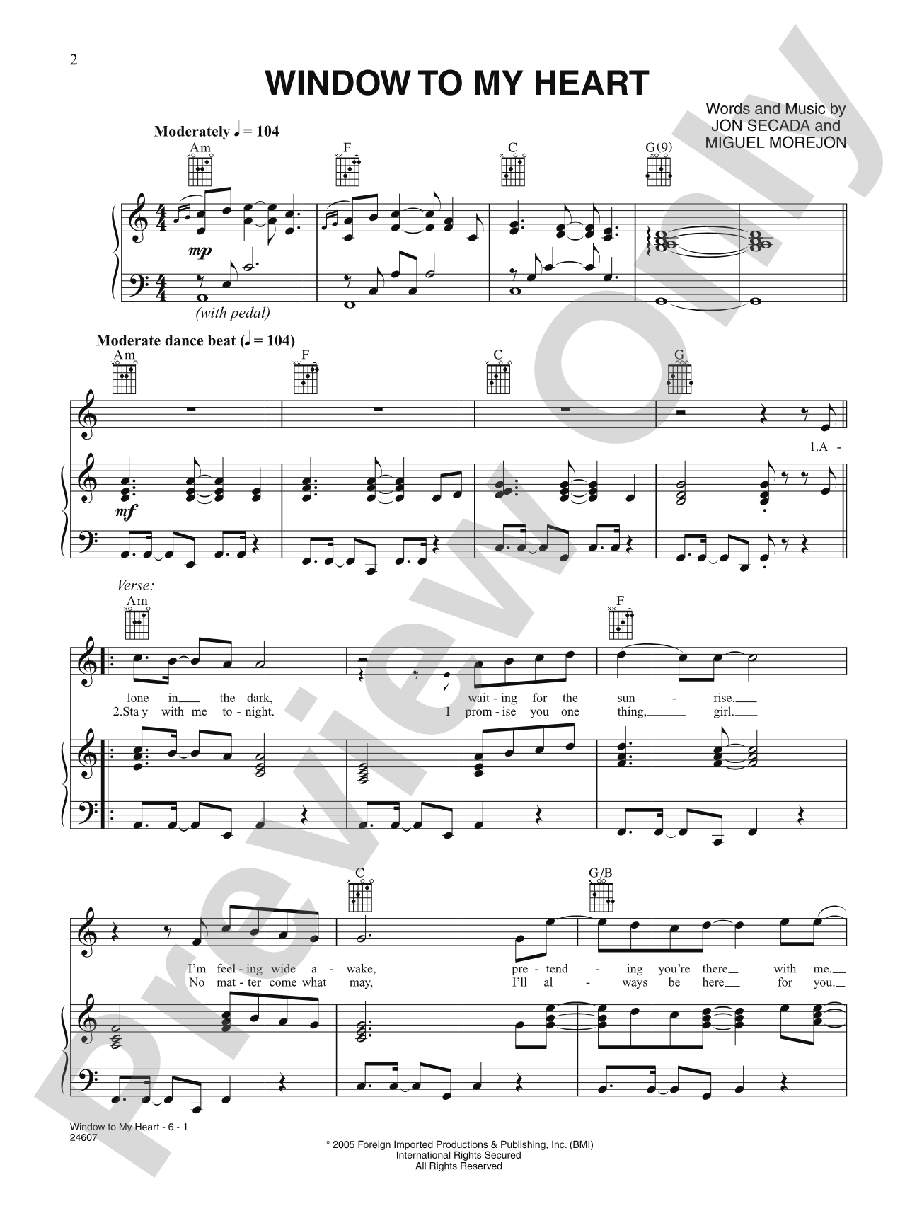 Window to My Heart: Piano/Vocal/Chords