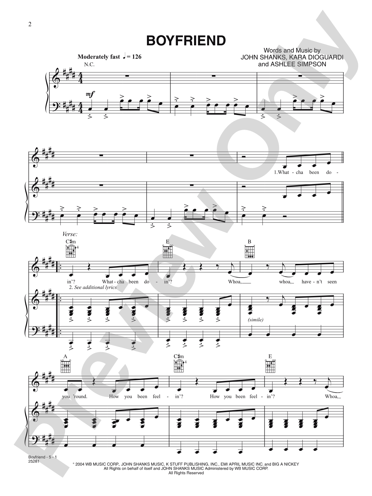 Boyfriend: Piano/Vocal/Chords