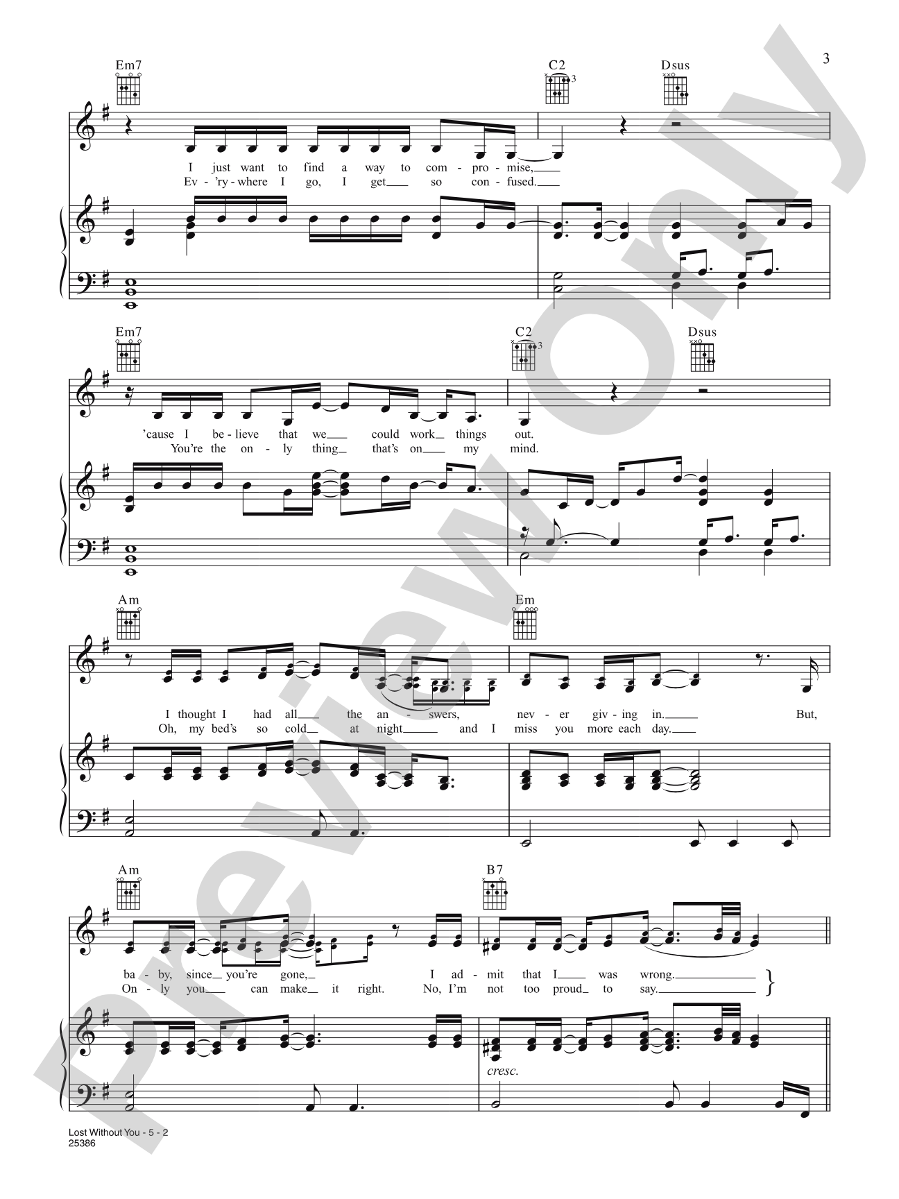 Lost Without You: Piano/Vocal/Chords