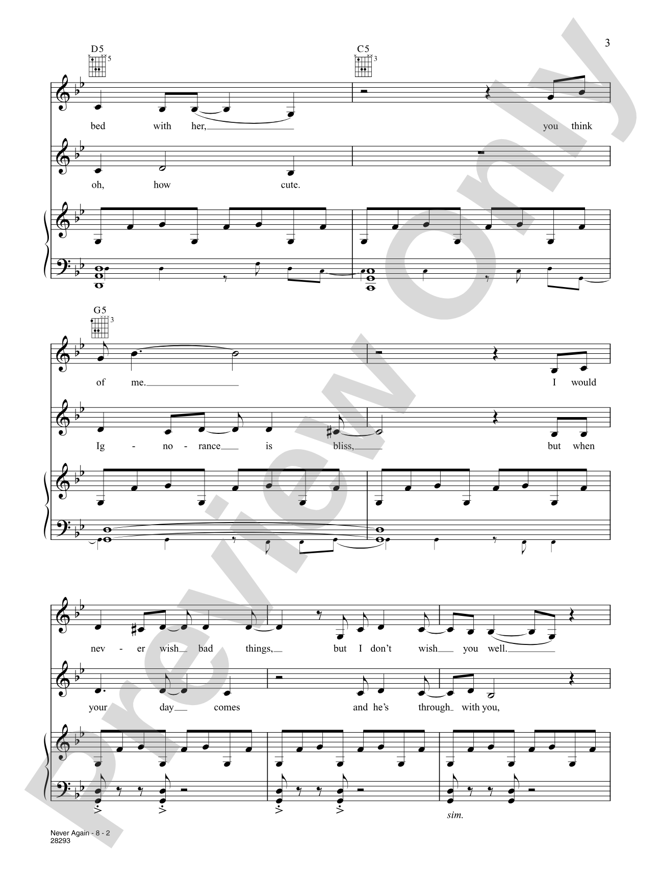 Never Again: Piano/Vocal/Chords