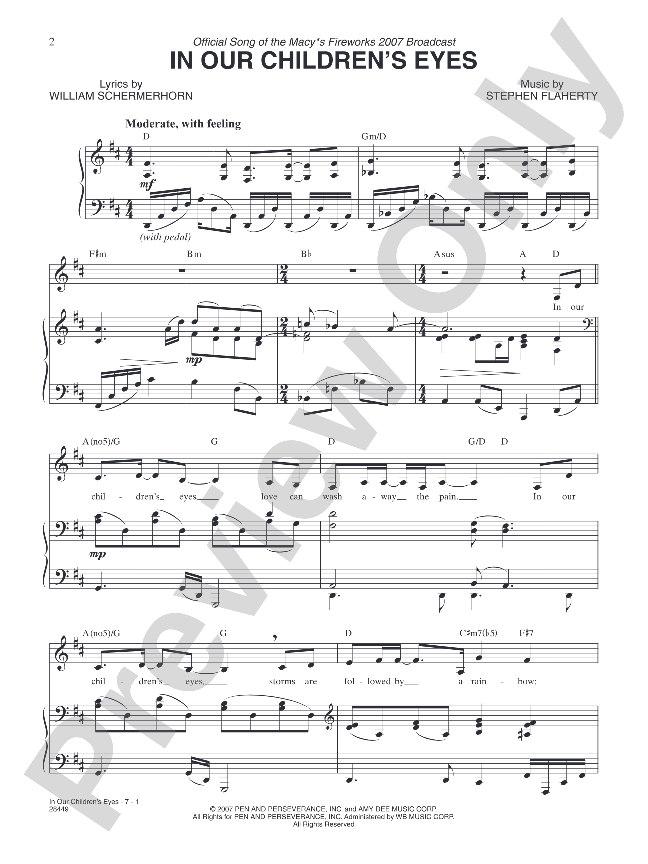 In Our Children's Eyes (Official Song of the Macy's 2007 Fireworks Broadcast): Piano/Vocal/Chords