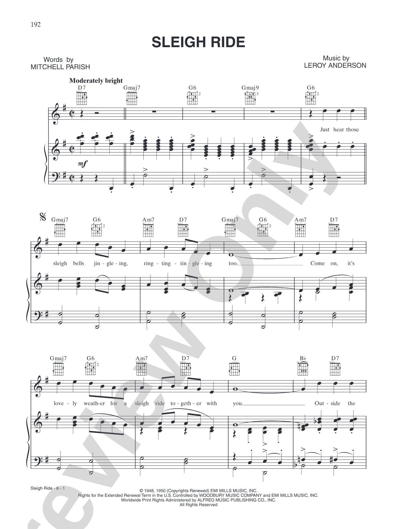 Sleigh Ride: Piano/Vocal/Chords